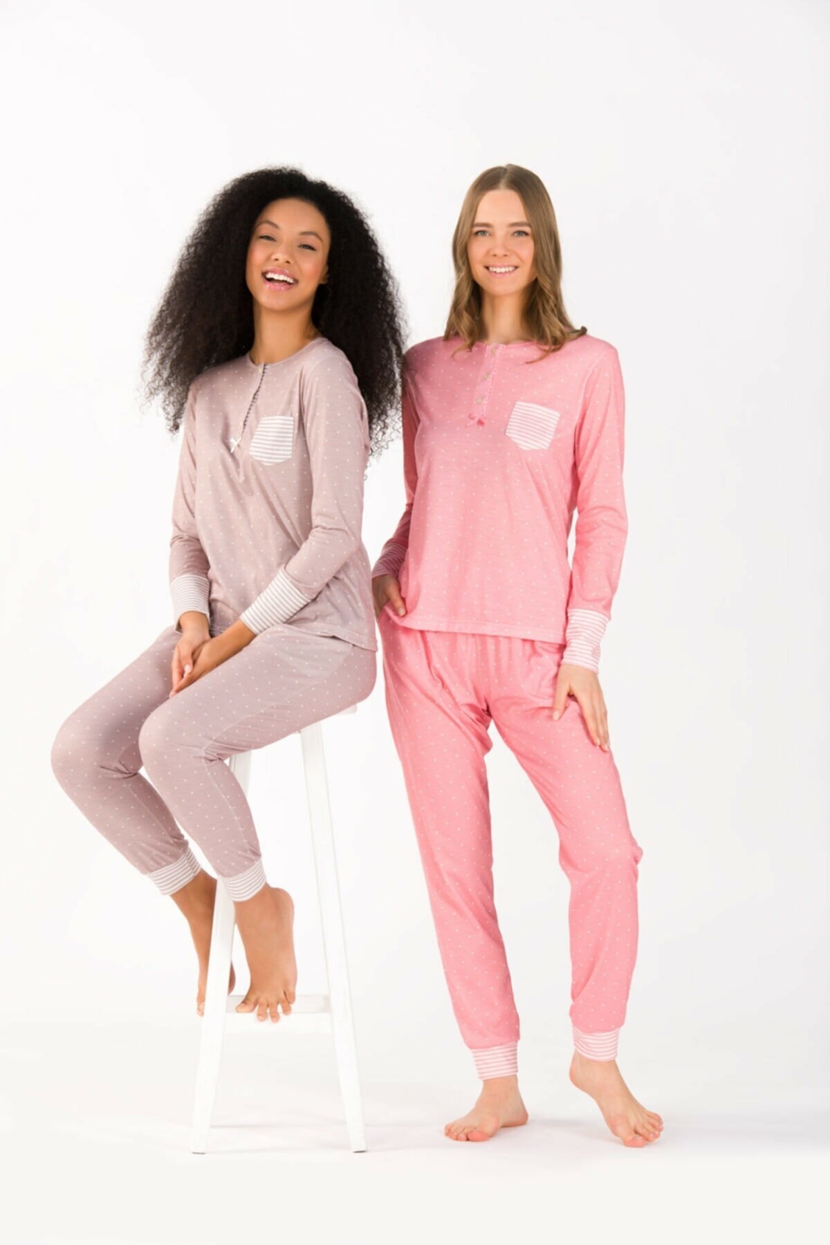 Yeni İnci Kalp Desen Viskon Kumaş Pijama Takımı Yeni İnci 1734