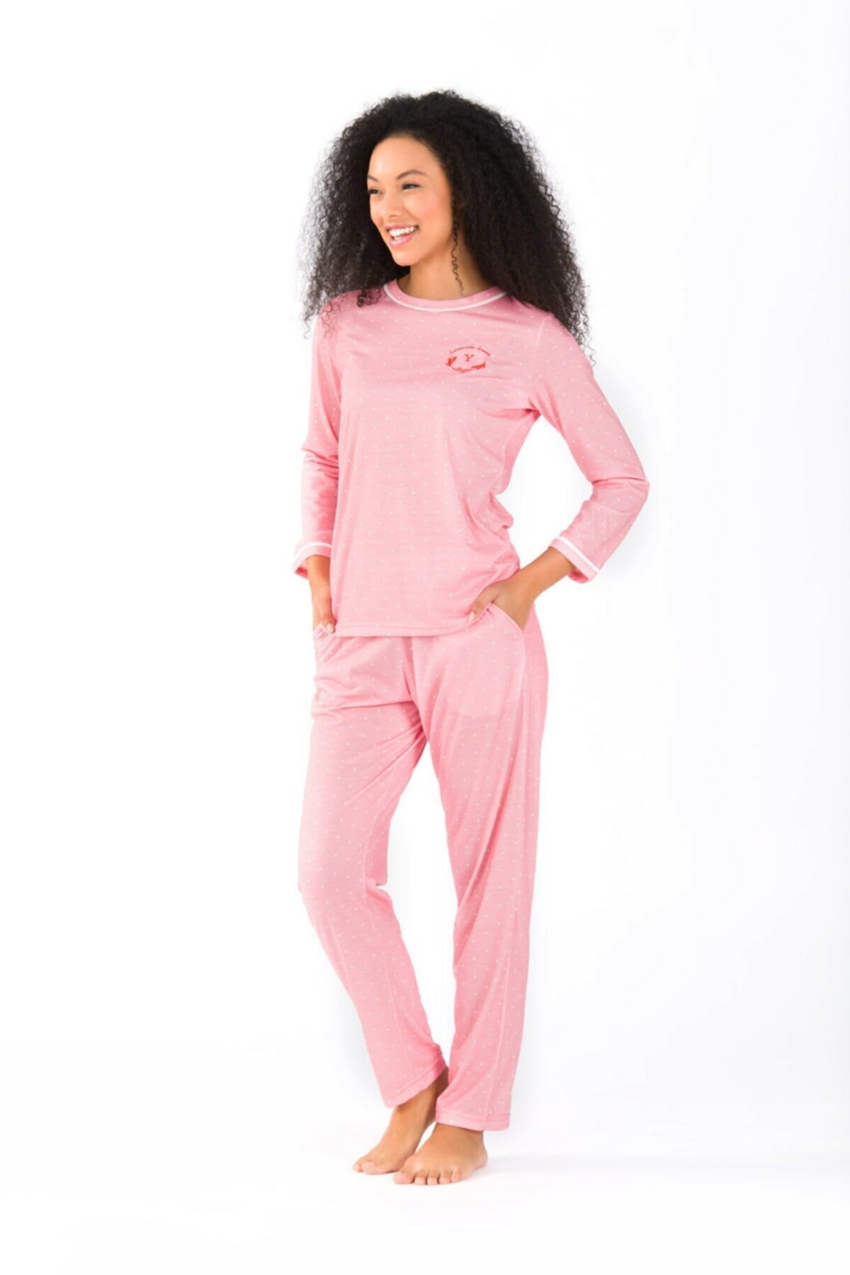 Yeni İnci Kalp Desen Viskon Kumaş Pijama Takımı Yeni İnci 1734 - Görsel 2