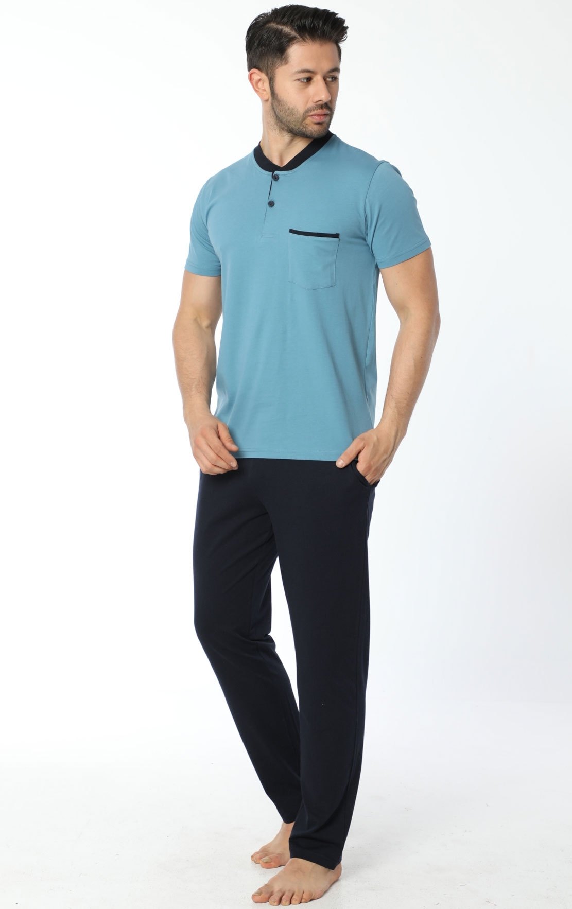 Kısa Kollu Rahat Turkuaz Pijama Takımı Öztaş 12043 - Turkuaz
