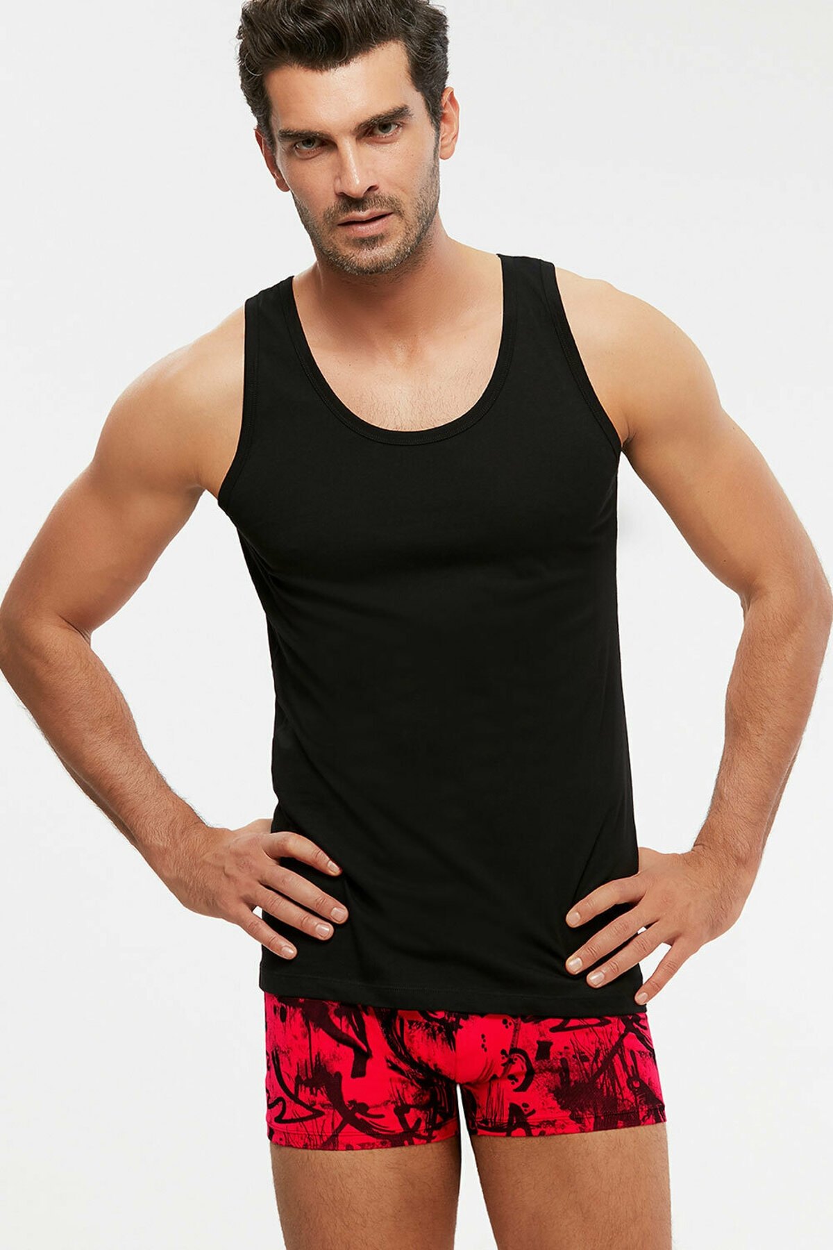 Kom Erkek 2'li Atlet - Henry Askılı 2 li Basic Erkek Atlet - Siyah