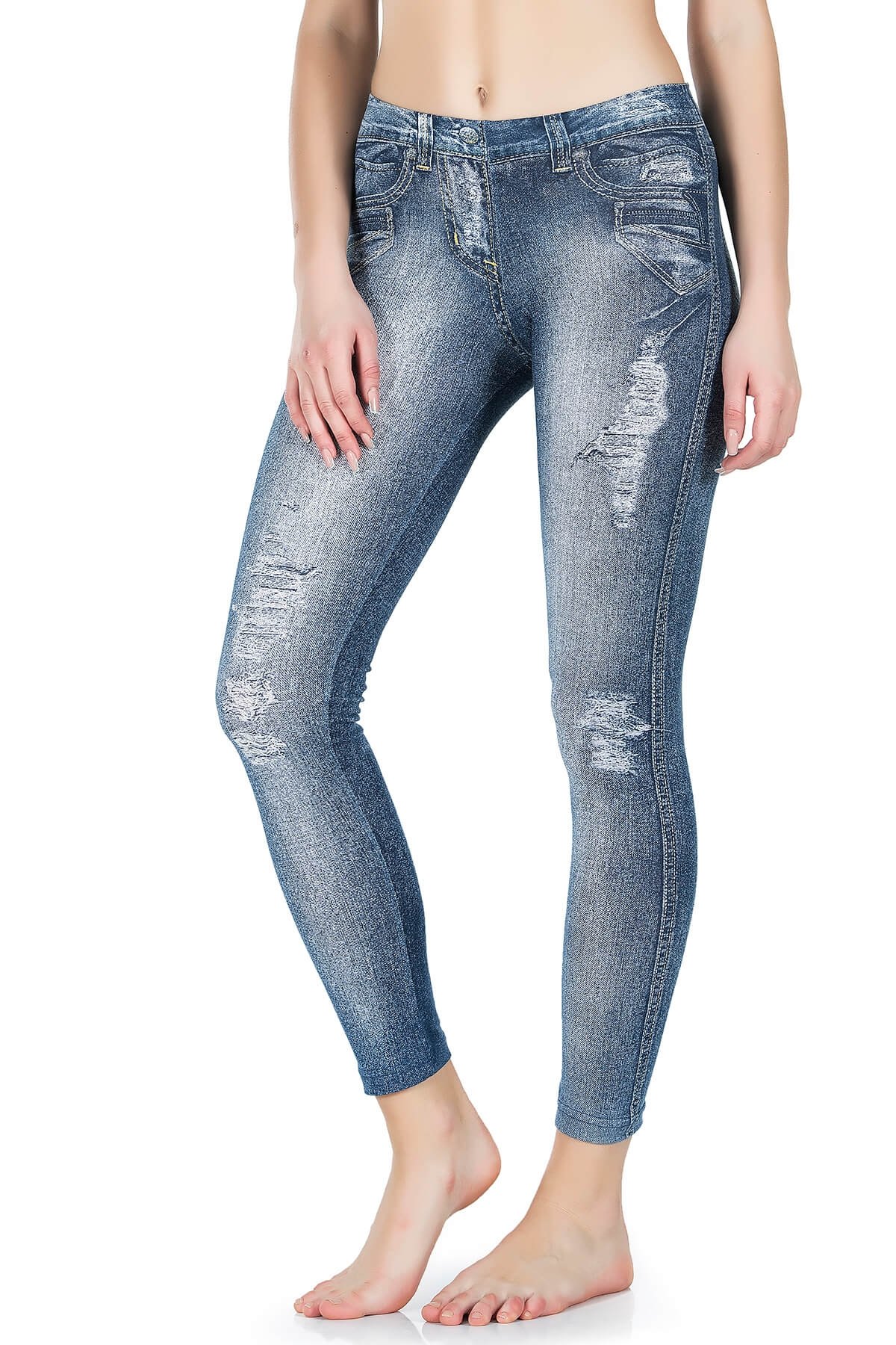 Yüksek Bel Esnek Kot Görünümlü Kadın Tayt Derya 440 - Mavi