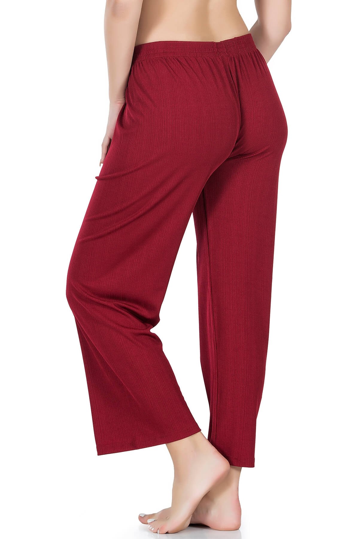Lastikli Yüksek Bel Pantolon Ekru Derya 020 - Bordo