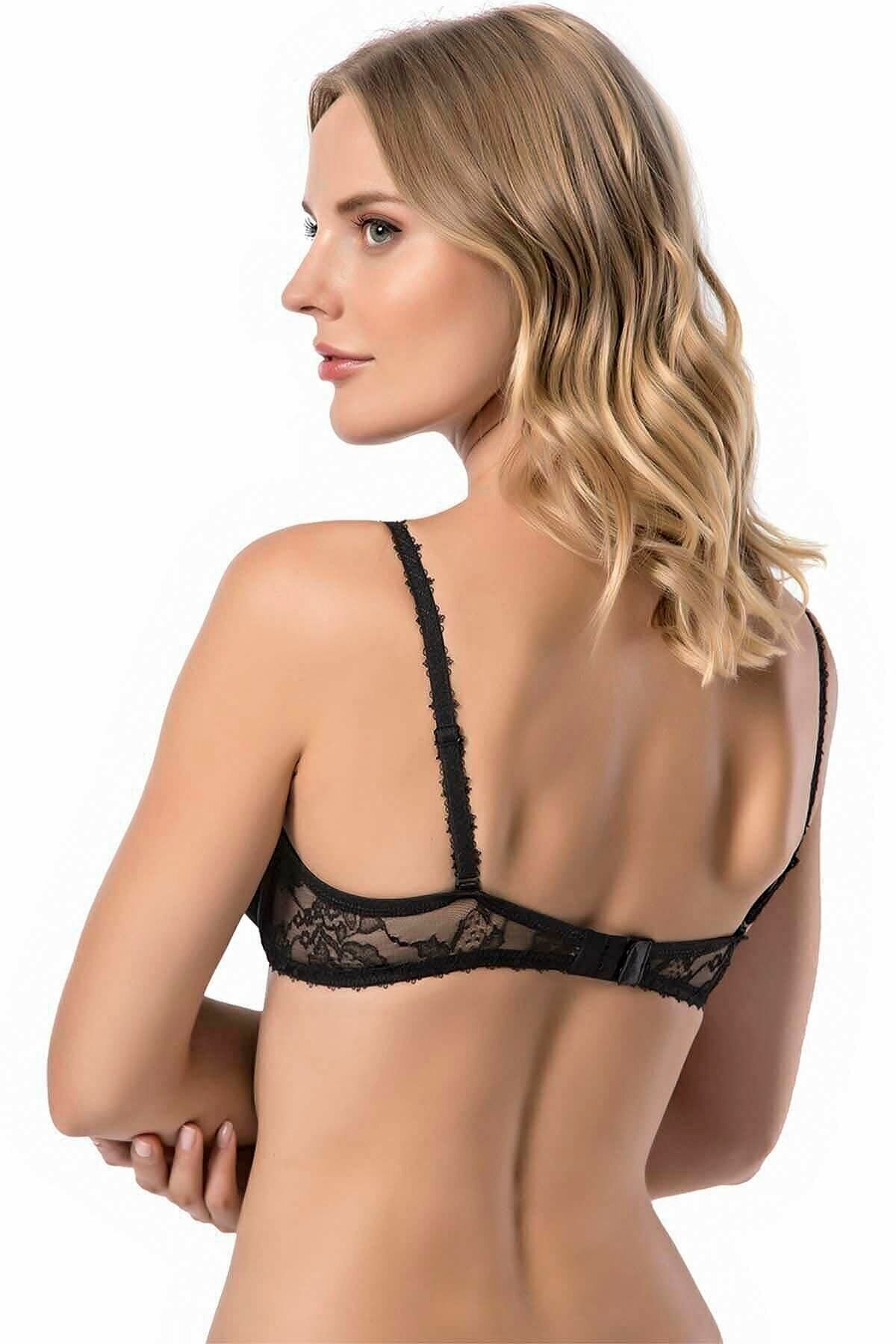 Destekli Dantelli Yarım Kap Sütyen Le Jardin 7003 - Siyah