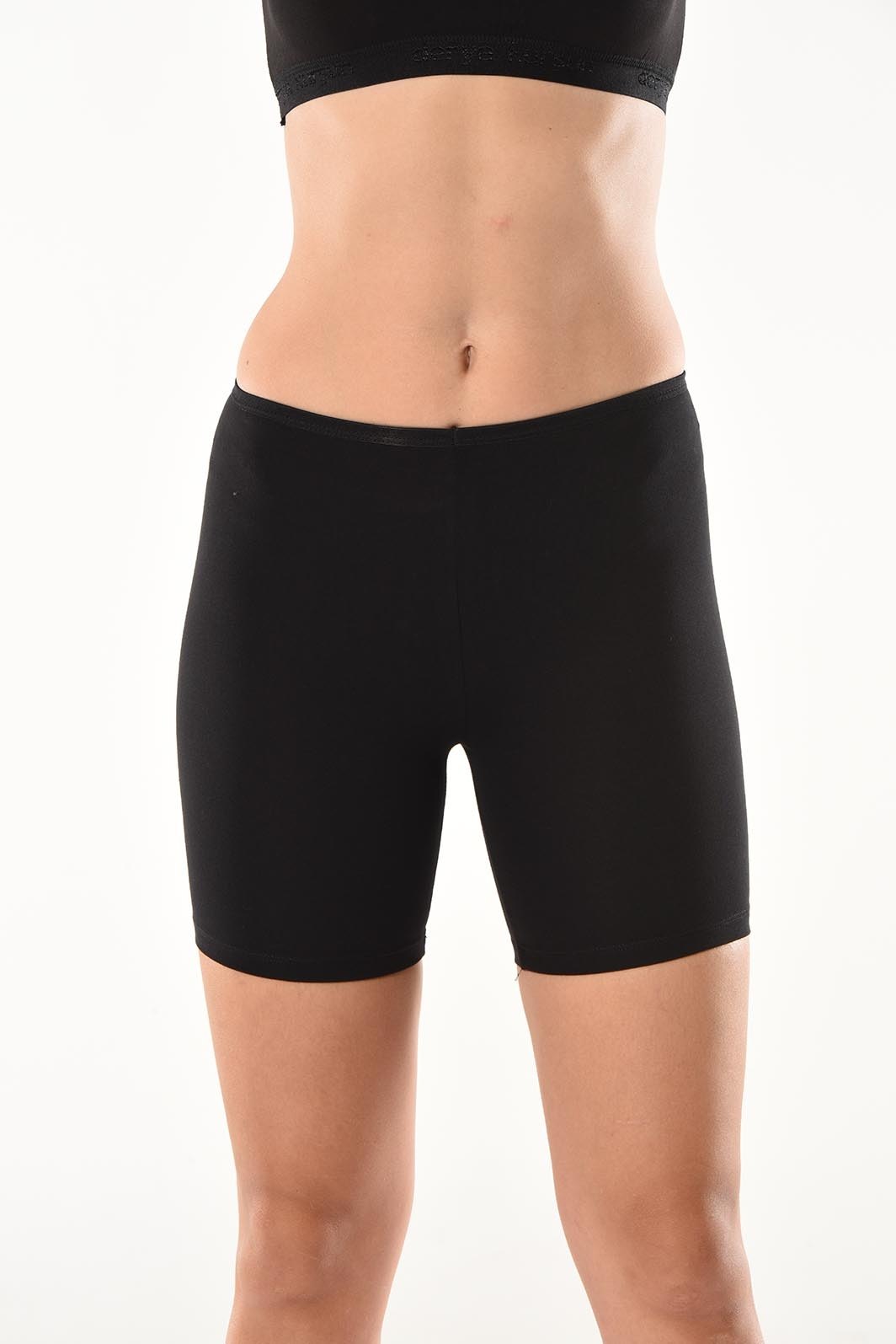 Yüksek Bel Likralı Kısa Kadın Şort Tayt Derya 494 - Siyah