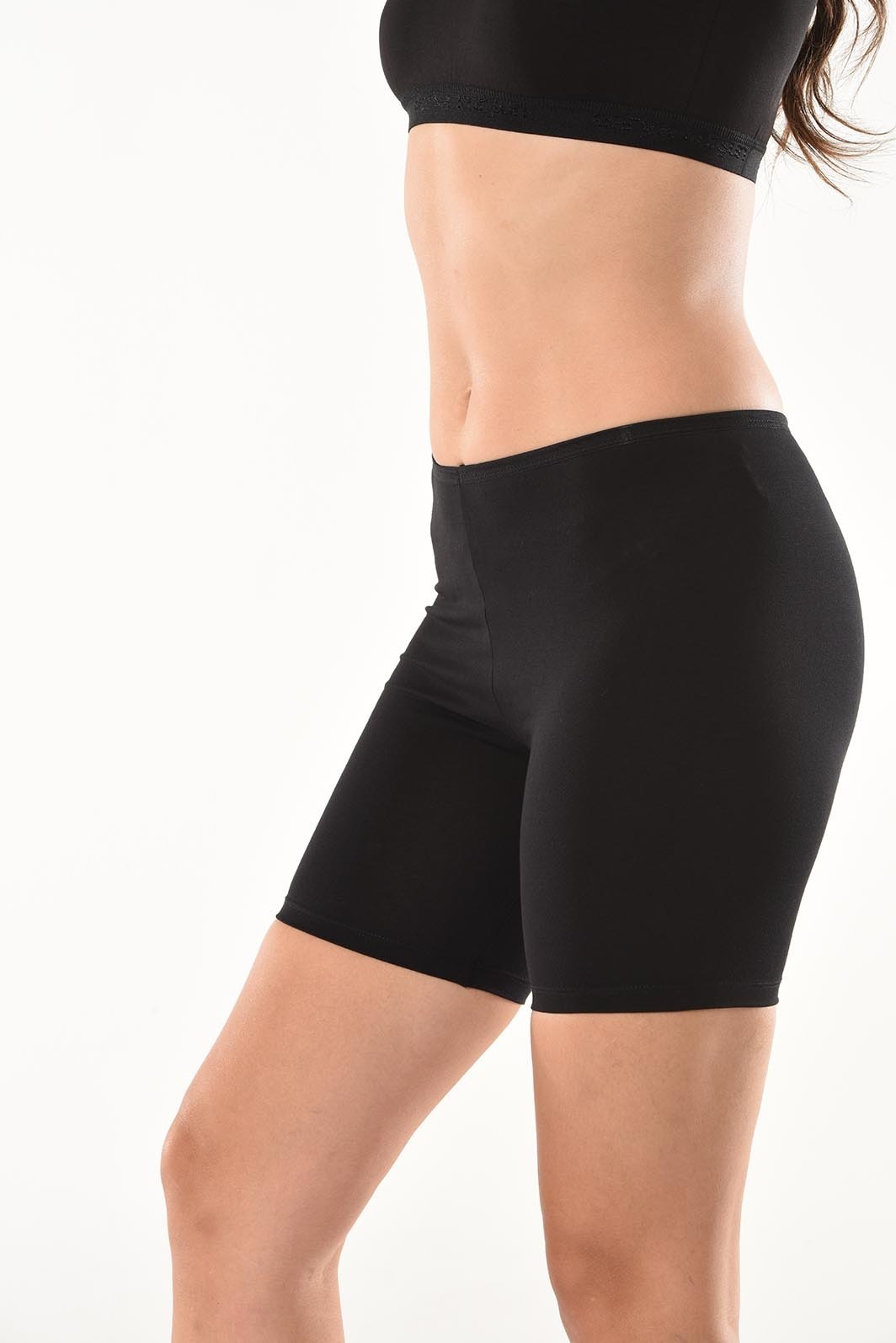 Yüksek Bel Likralı Kısa Kadın Şort Tayt Derya 494 - Siyah