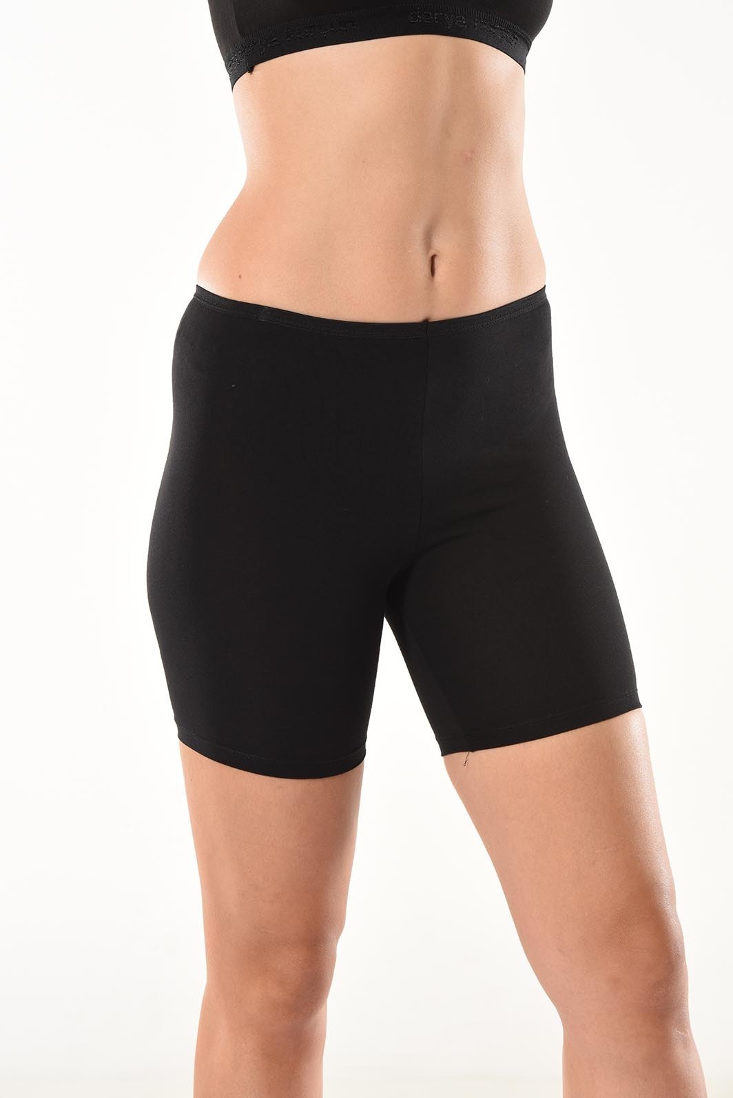 Yüksek Bel Likralı Kısa Kadın Şort Tayt Derya 494 - Siyah