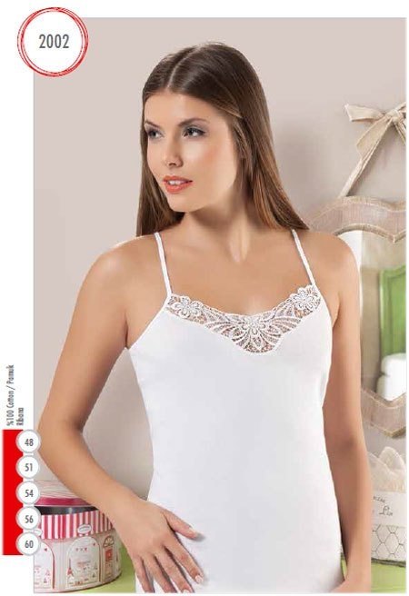 Pamuklu Ribana Güpürlü İp Askılı Atlet HMD 2002 - Beyaz