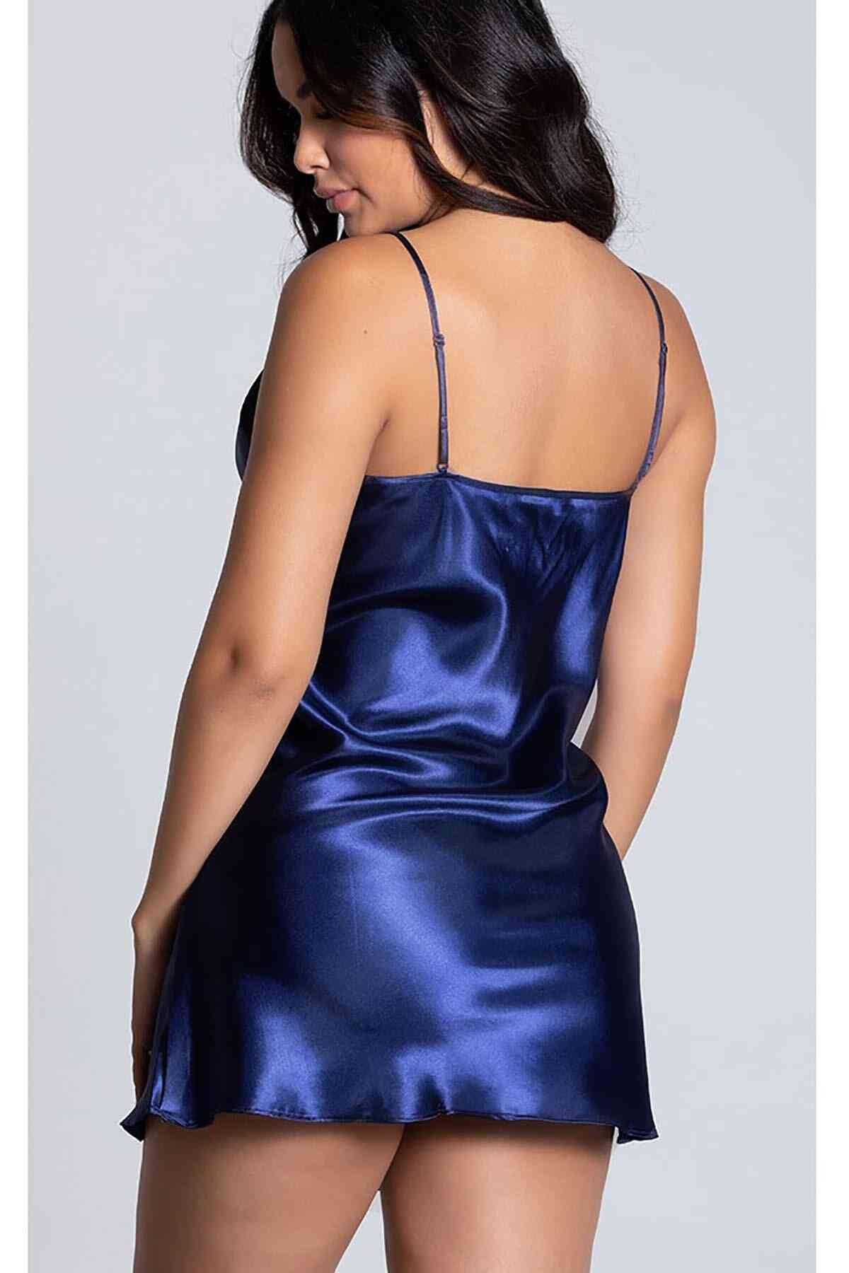 Kısa Saten Gecelik Merry See - Lacivert