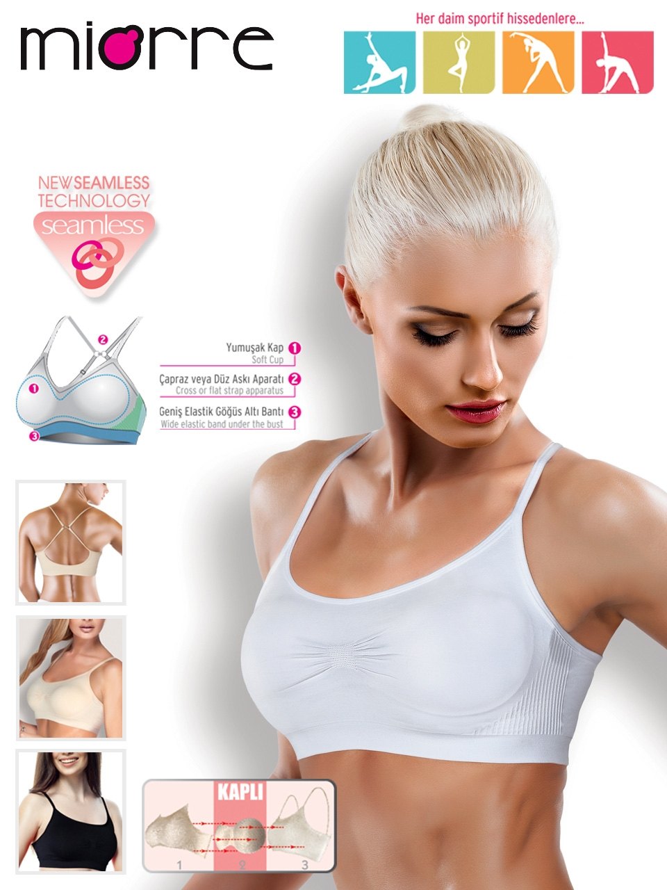 Miorre Ultra Comfort Dikişsiz Yumuşak Kap Sport Sütyen - Beyaz