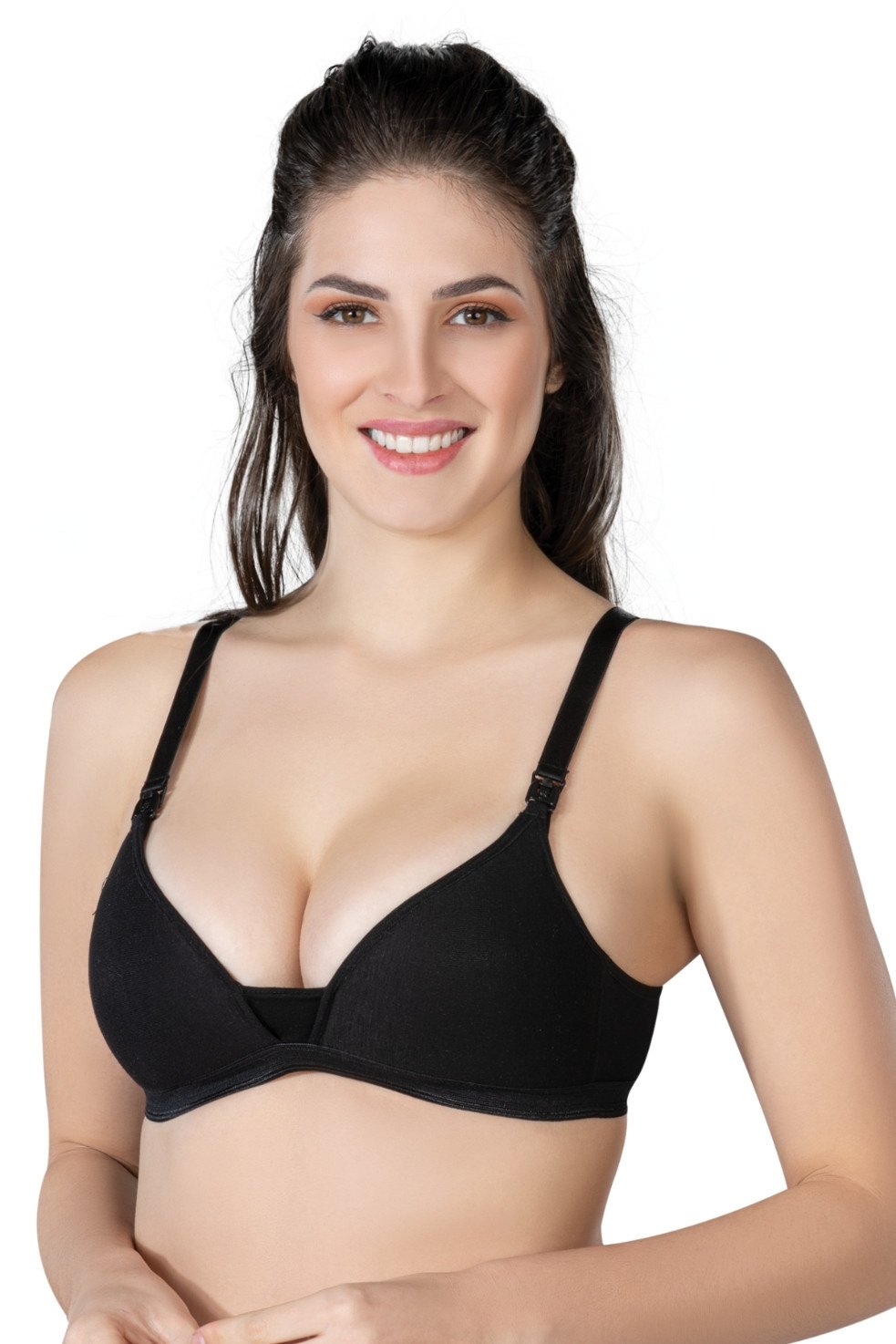 Pamuklu Astar Tek Elle Açılabilir Emzirme Sütyeni Emay 1422 - Siyah