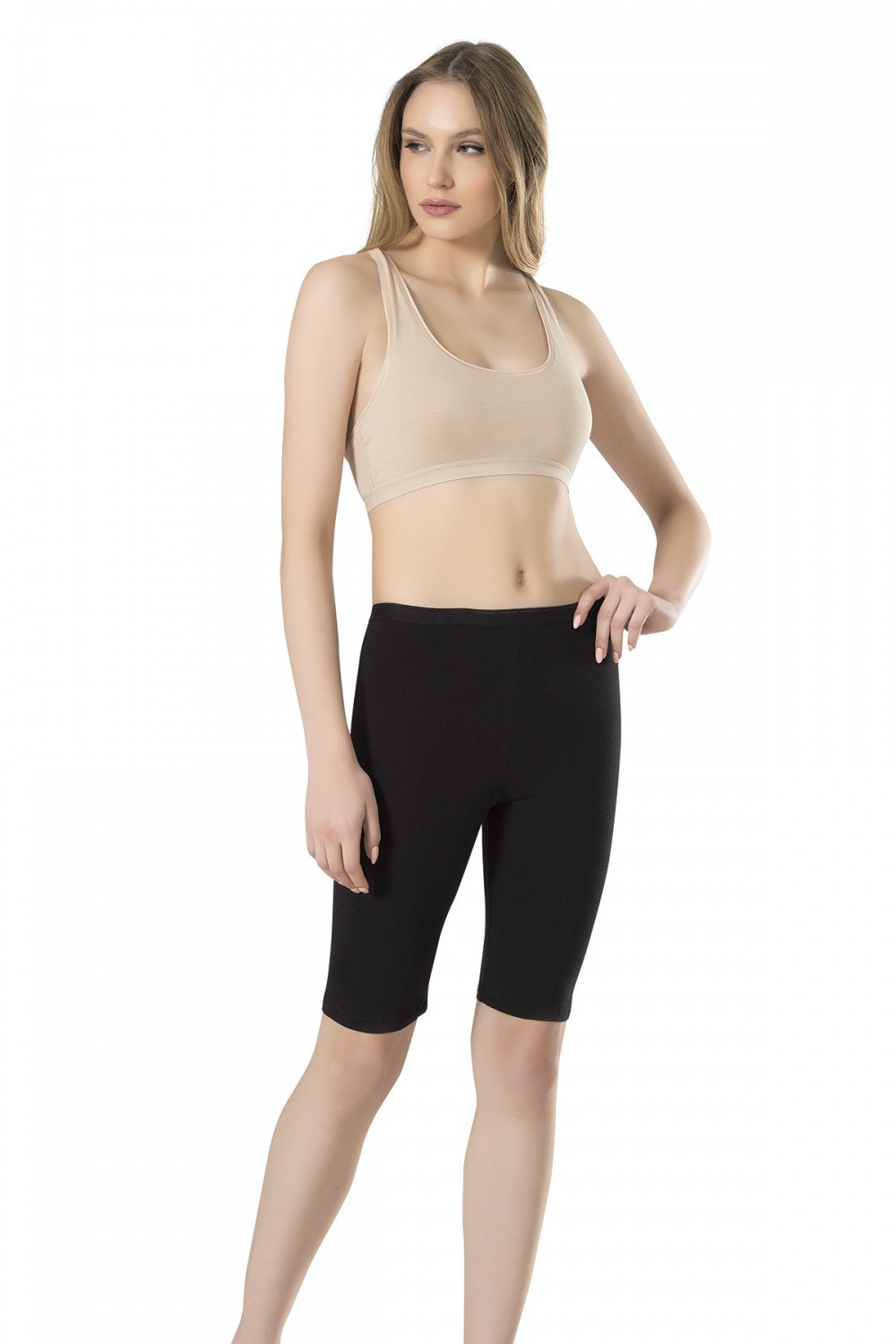 Yüksek Bel Esnek Modal Kısa Tayt Fabony 1050 - Siyah