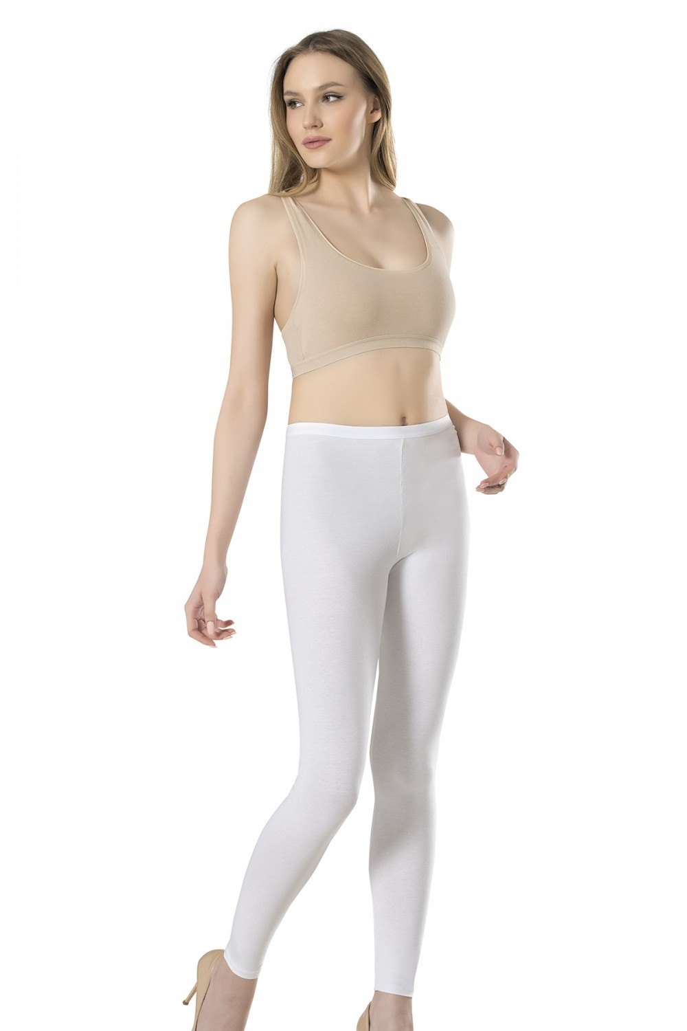 Yüksek Bel Esnek Modal Uzun Tayt Fabony 1030 - Beyaz