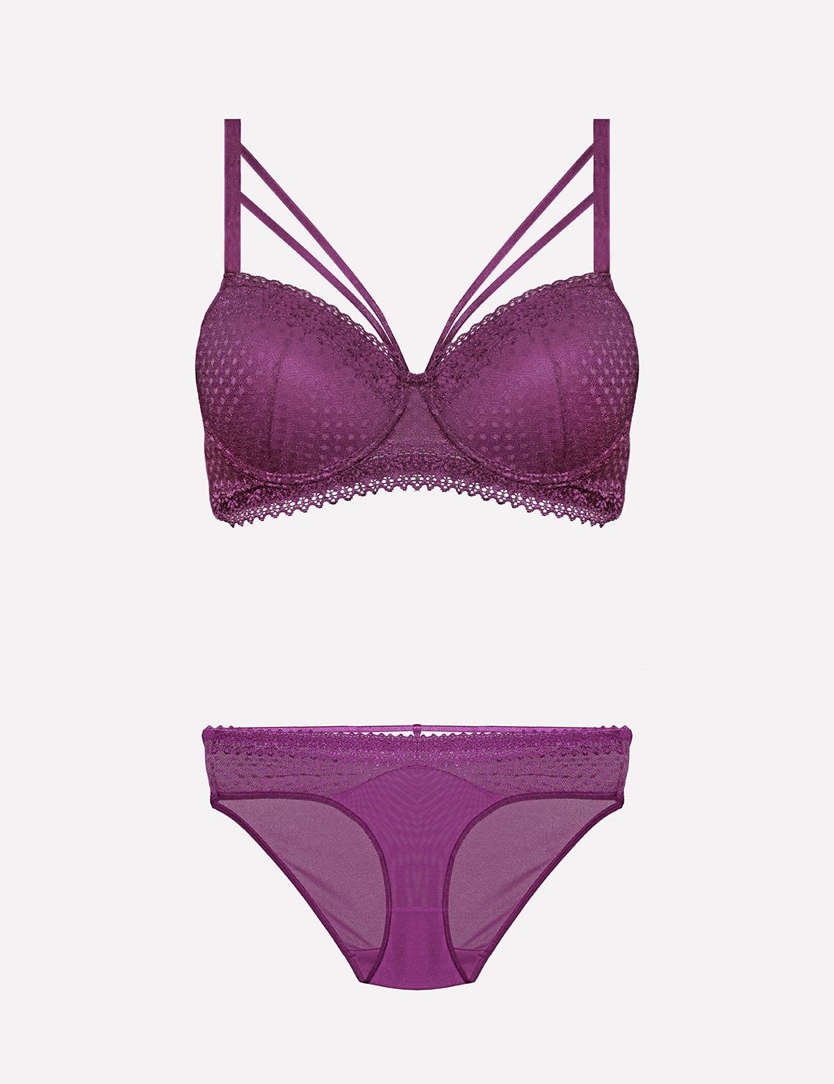 Desteksiz Sütyen Külot Takımı Siyah Mor Ekru Bordo Nurteks 4310 - Mor