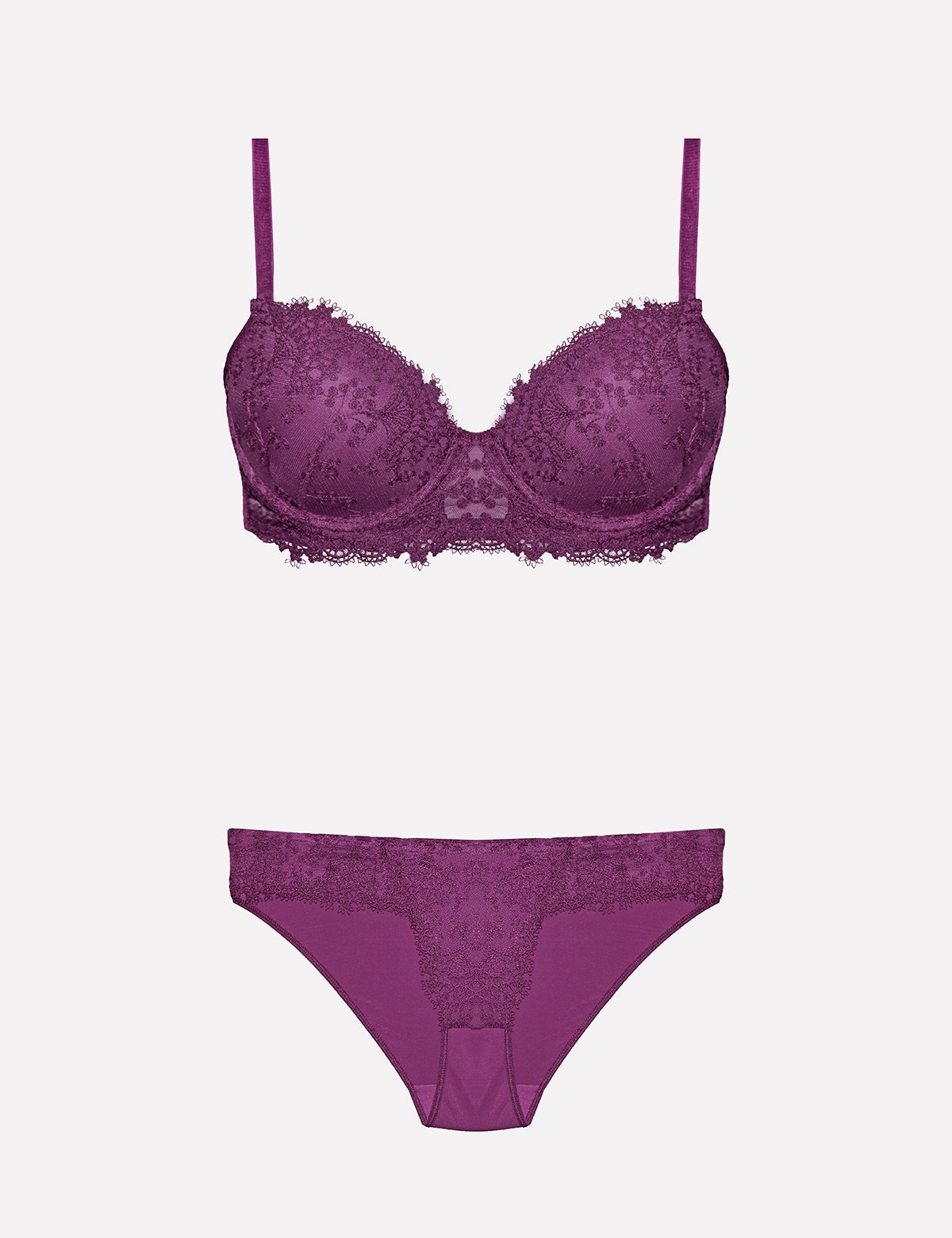 Destekli Dolgulu Sütyen Takımı Mor Ekru Bordo Nurteks 4487 - Mor