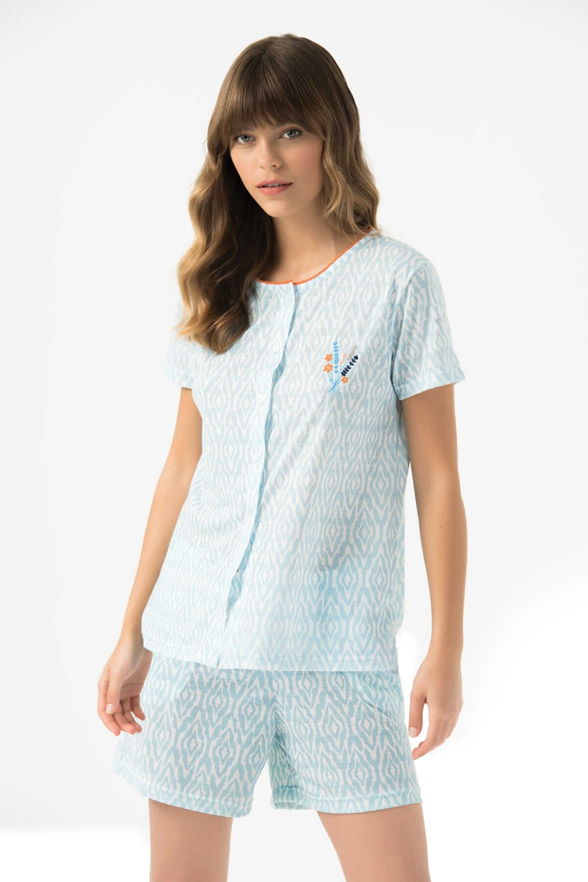 Yeni İnci Önden Düğmeli Viskon Üçlü Pijama Takım Yeni İnci 1702