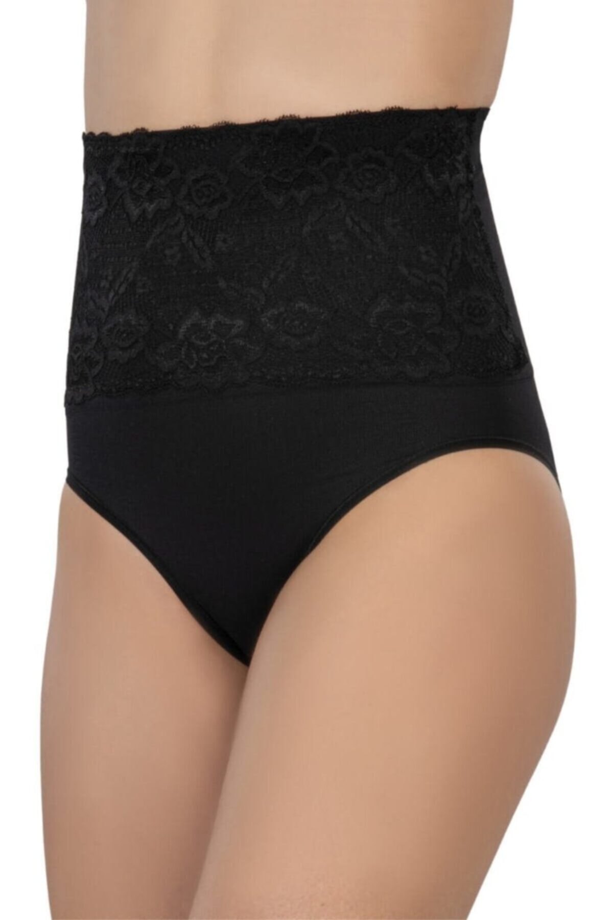 Yüksek Bel Dantelli Korse Kadın Emay 2090 - Siyah