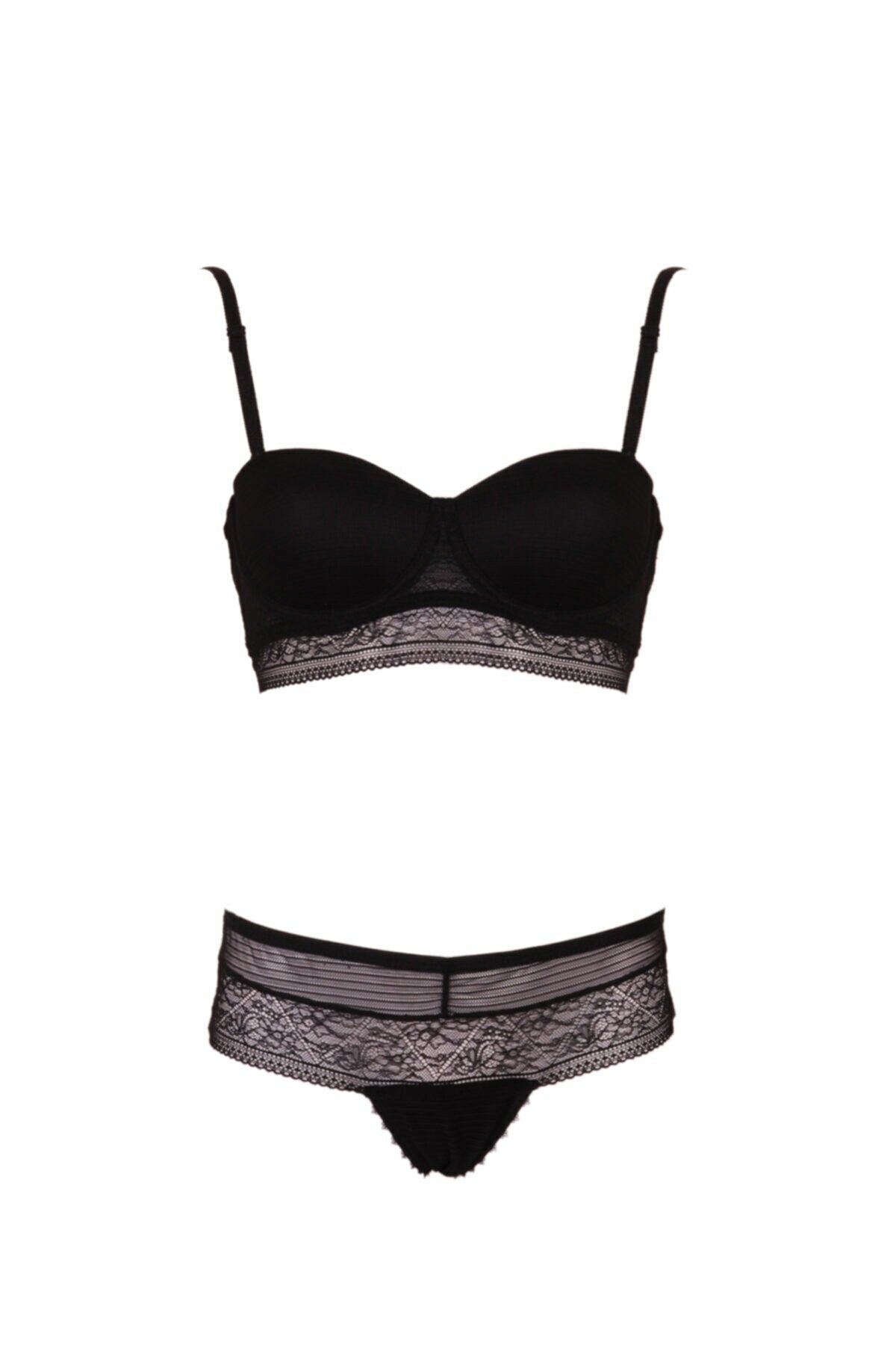 Dolgulu Straplez Sütyen Külot Takımı Orkide 1234 - Siyah