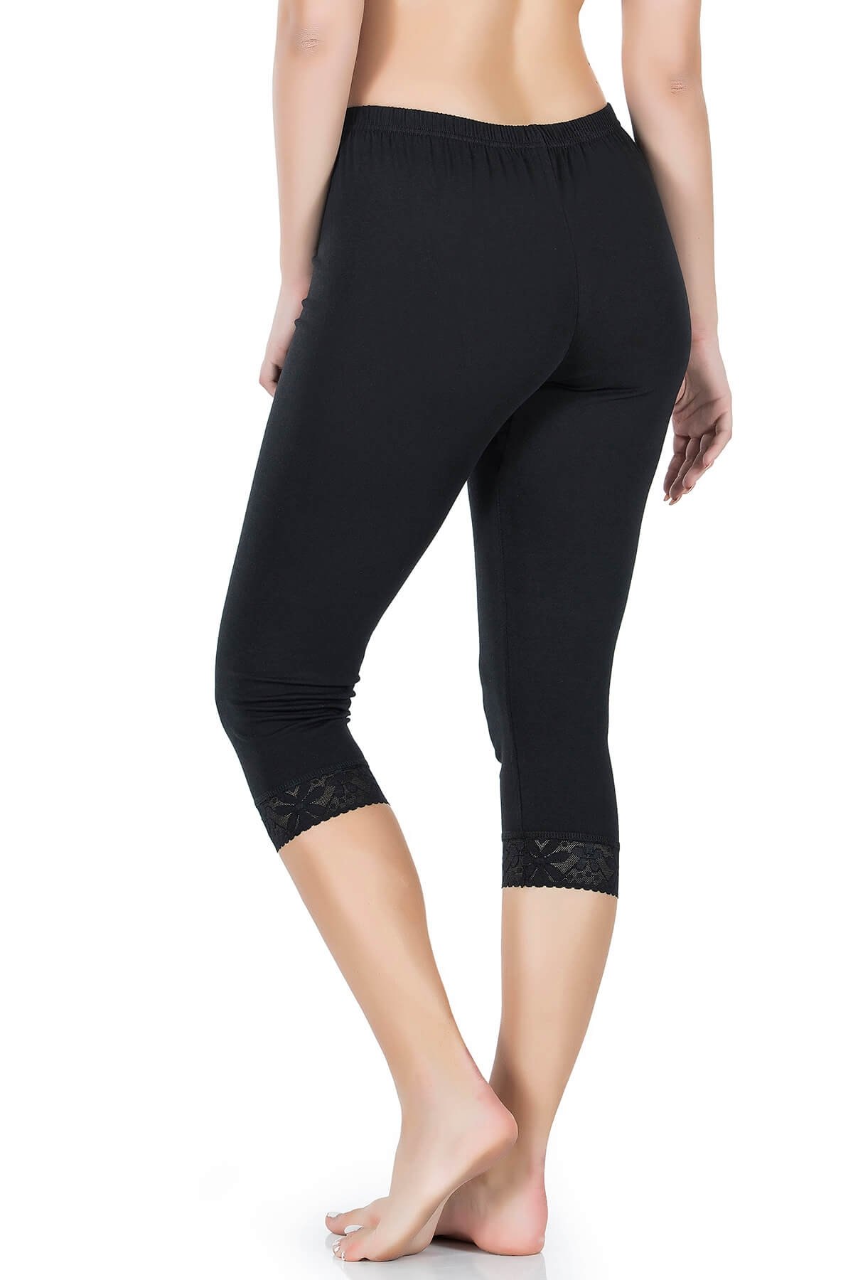 Yüksek Bel Dantelli Kısa Kadın Tayt Derya 421 - Siyah