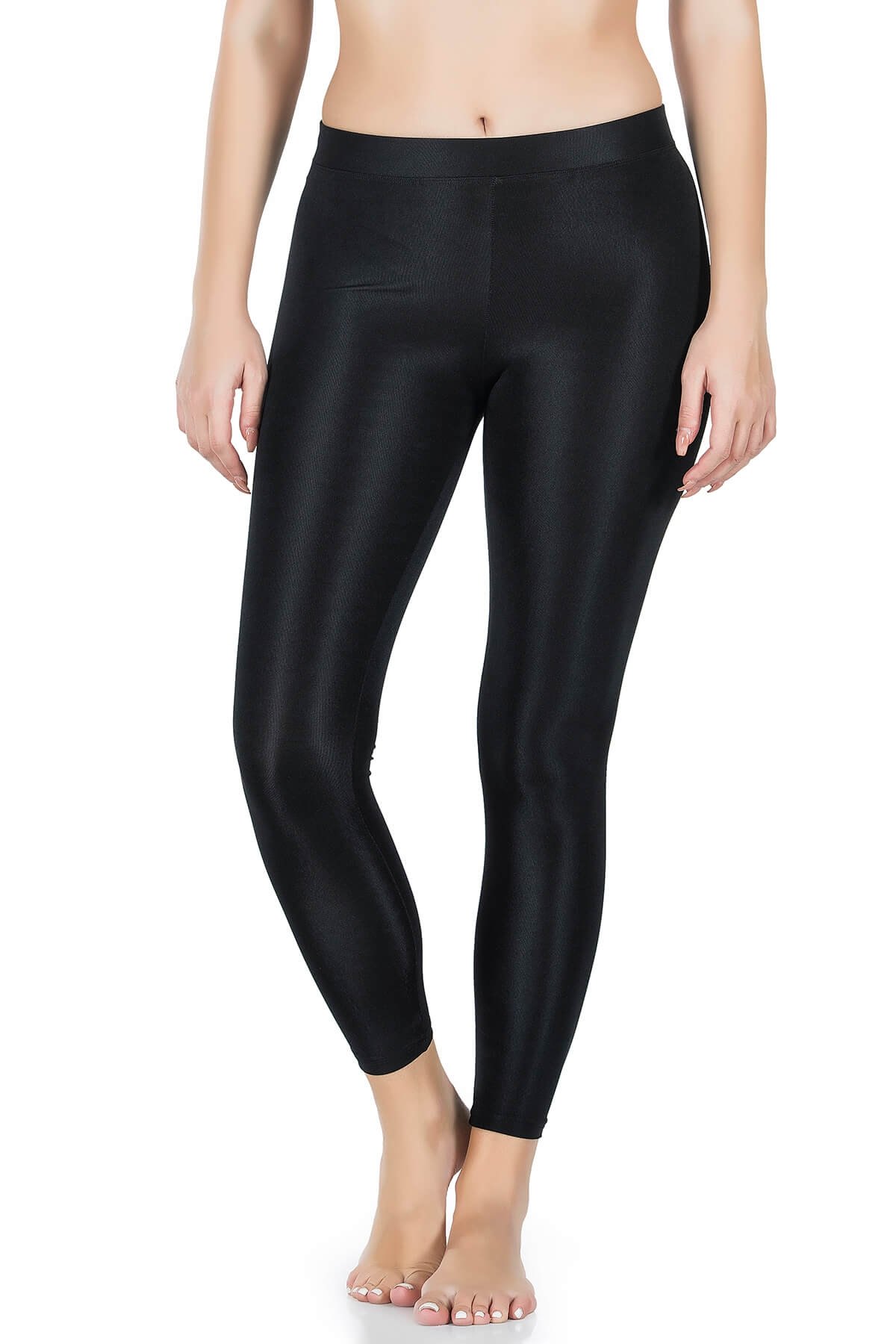 Yüksek Bel Parlak Disco Tayt Kadın Derya 0561 - Siyah