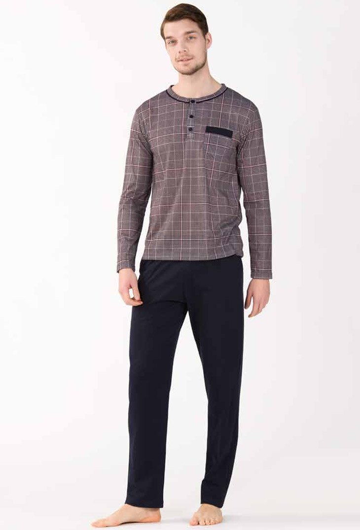 Yeni İnci Pamuklu Patlı Bisiklet Yaka Uzun Kollu Pijama Takımı Yeni İnci 785 - Görsel 2