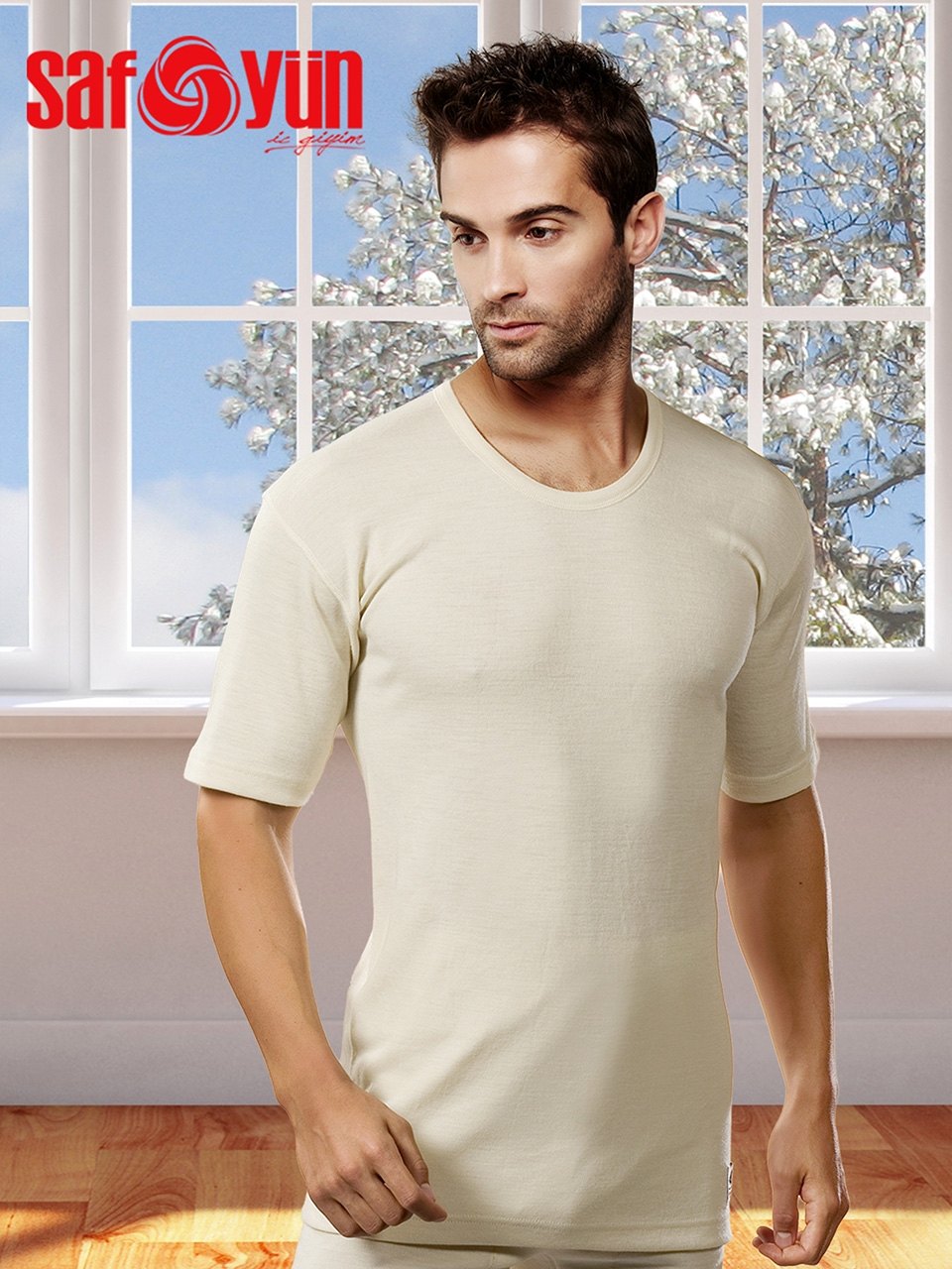 Yün ve Akrilik Termal Kısa Kol Fanila Saf Yün 541 - Krem