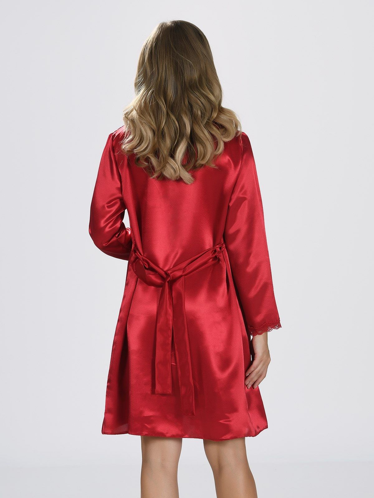 Bordo Saten Gecelik Sabahlık Takımı NBB 3345 - Bordo