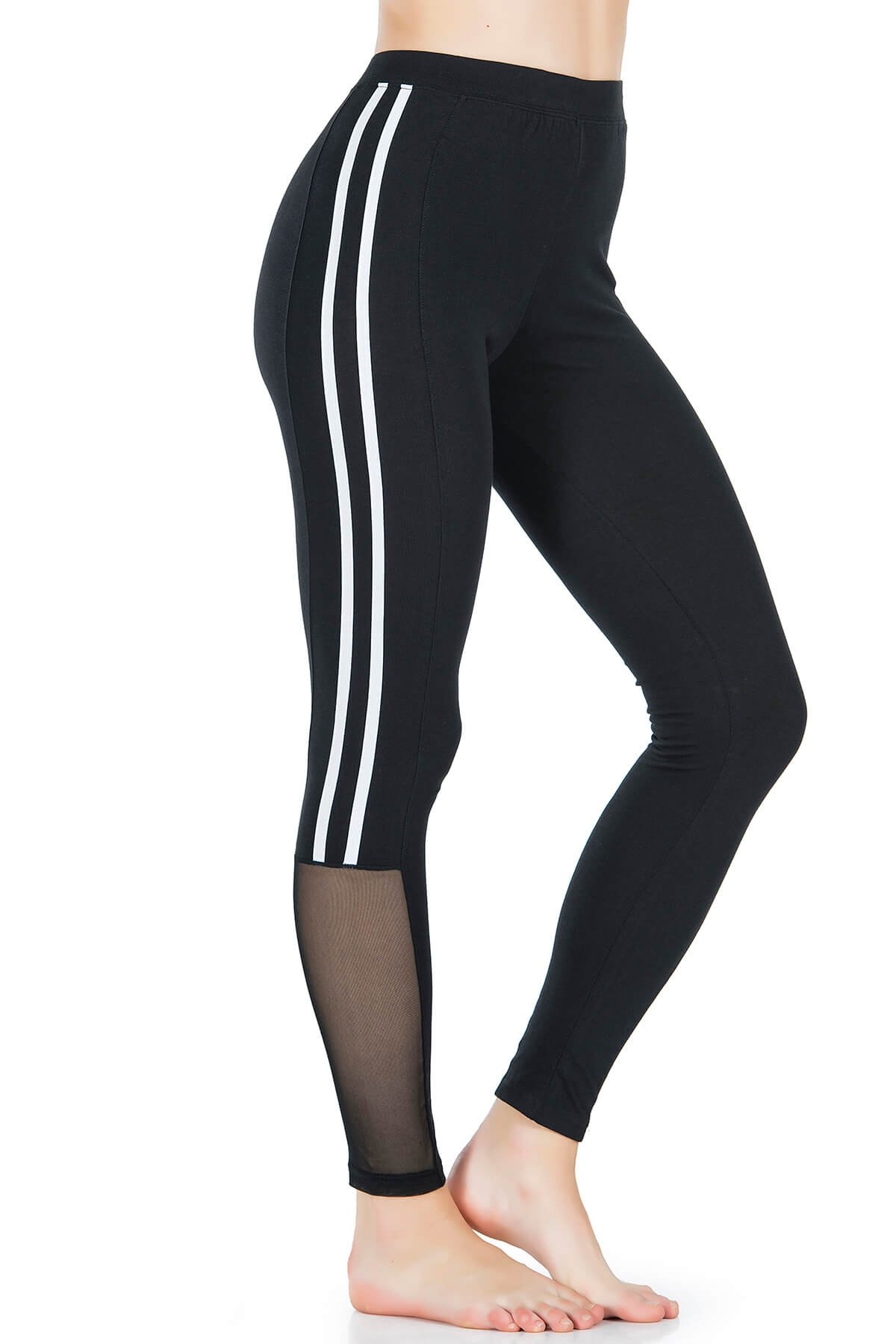 Yüksek Bel Şeritli Kadın Tayt Derya 0602 - Siyah