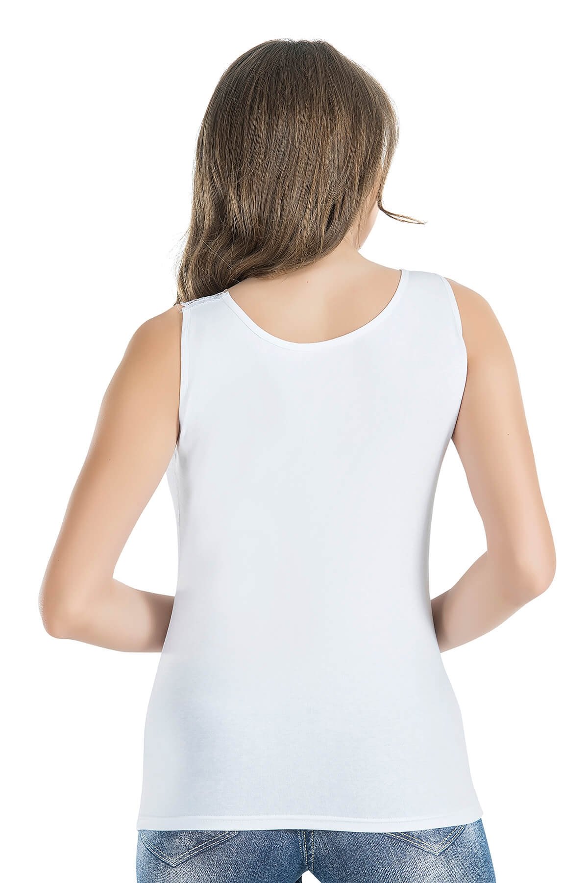 Sıfır Kol Güpür Yaka Body Derya 299 - Beyaz