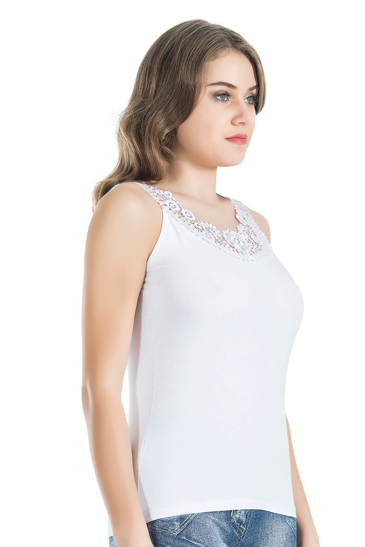 Sıfır Kol Güpür Yaka Body Derya 299 - Beyaz