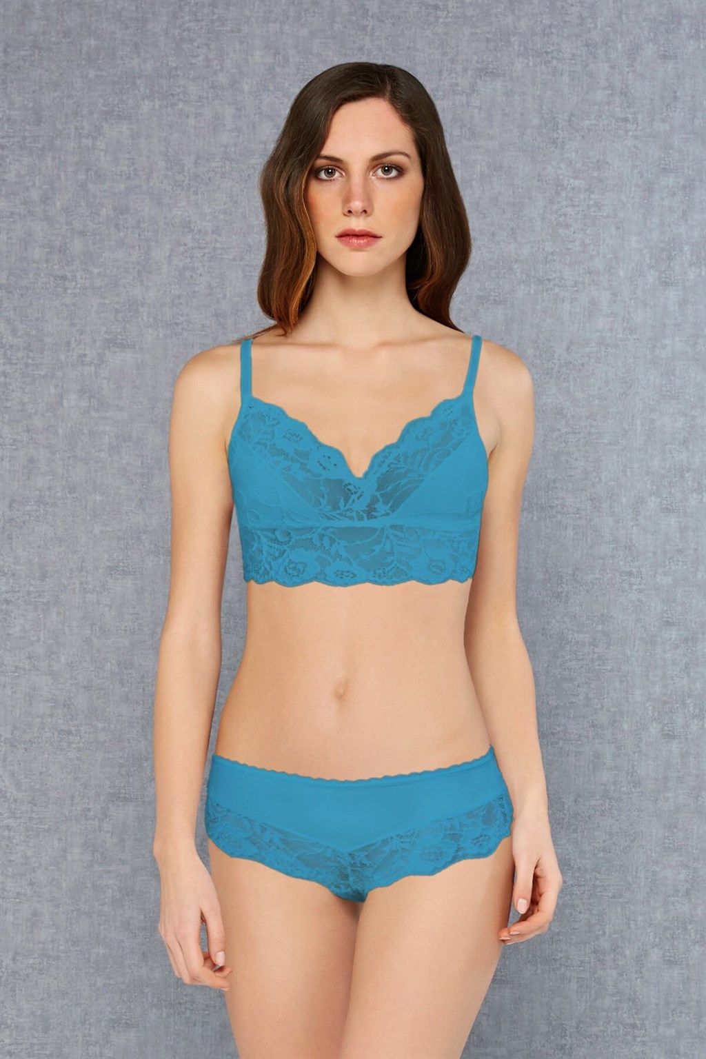 Dantelli Dolgusuz Bralet Sütyen Slip Külot Takım Doreanse 12432 - Yeşil