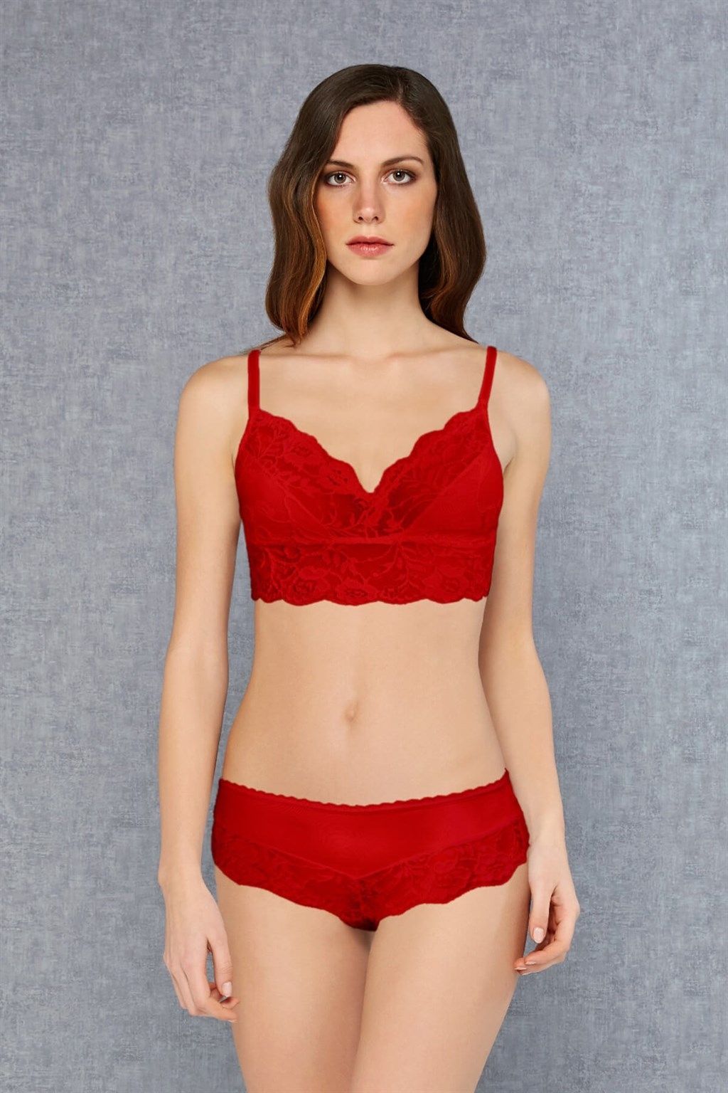 Dantelli Dolgusuz Bralet Sütyen Slip Külot Takım Doreanse 12432 - Kırmızı