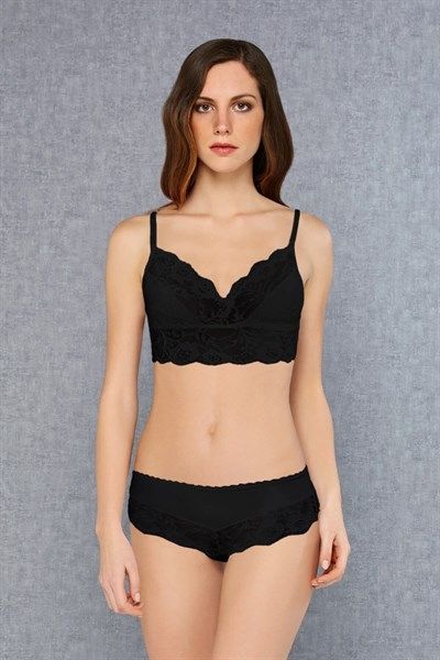 Dantelli Dolgusuz Bralet Sütyen Slip Külot Takım Doreanse 12432 - Siyah