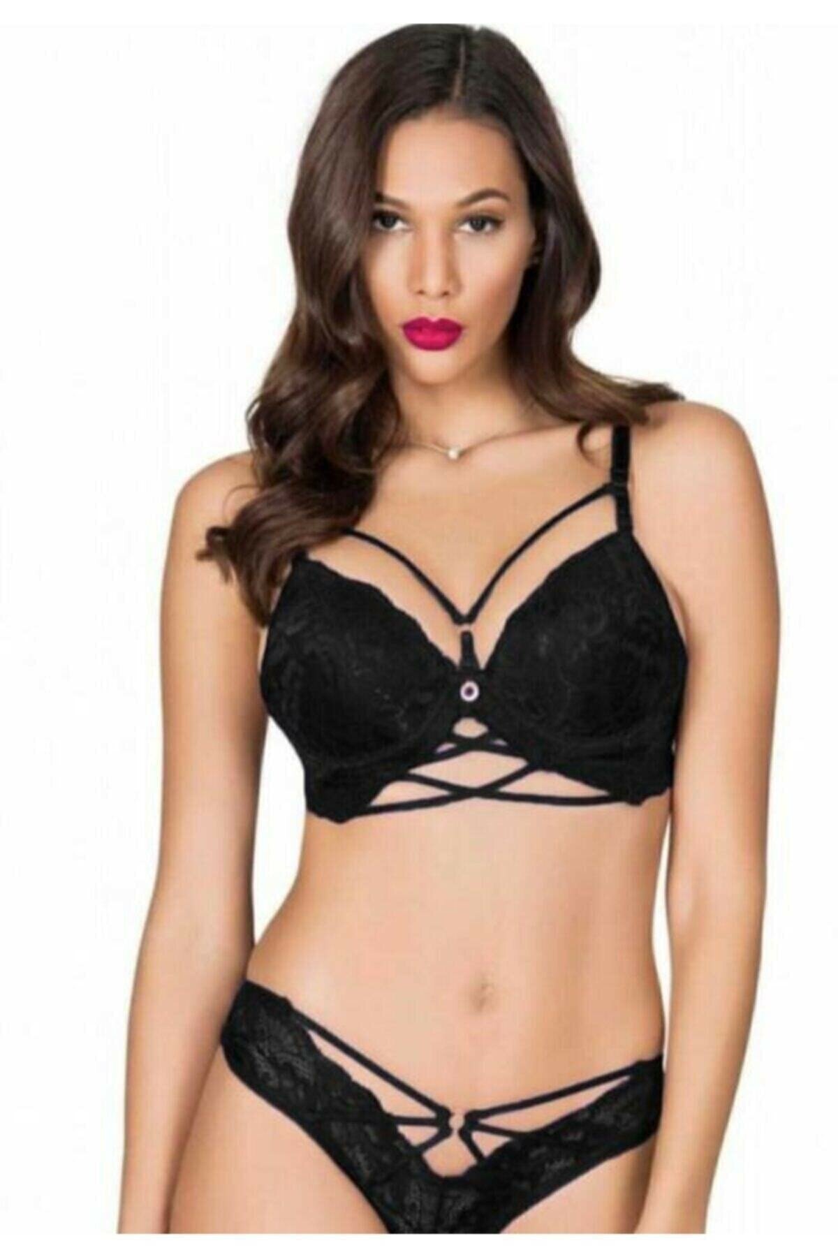 Silikonlu Taşlı Sütyen Külot Takım Le Jardin 5025 - Siyah