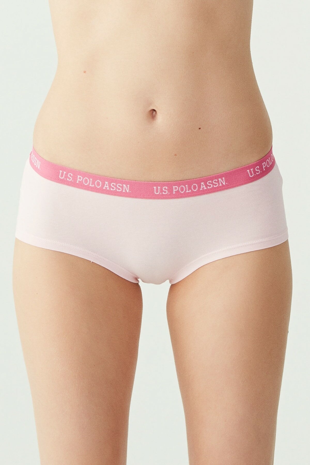 Uzun Paça Pamuklu Kadın Boxer Us. POLO Assn. 66115 - Açık Pembe-Gri Melanj-Mint