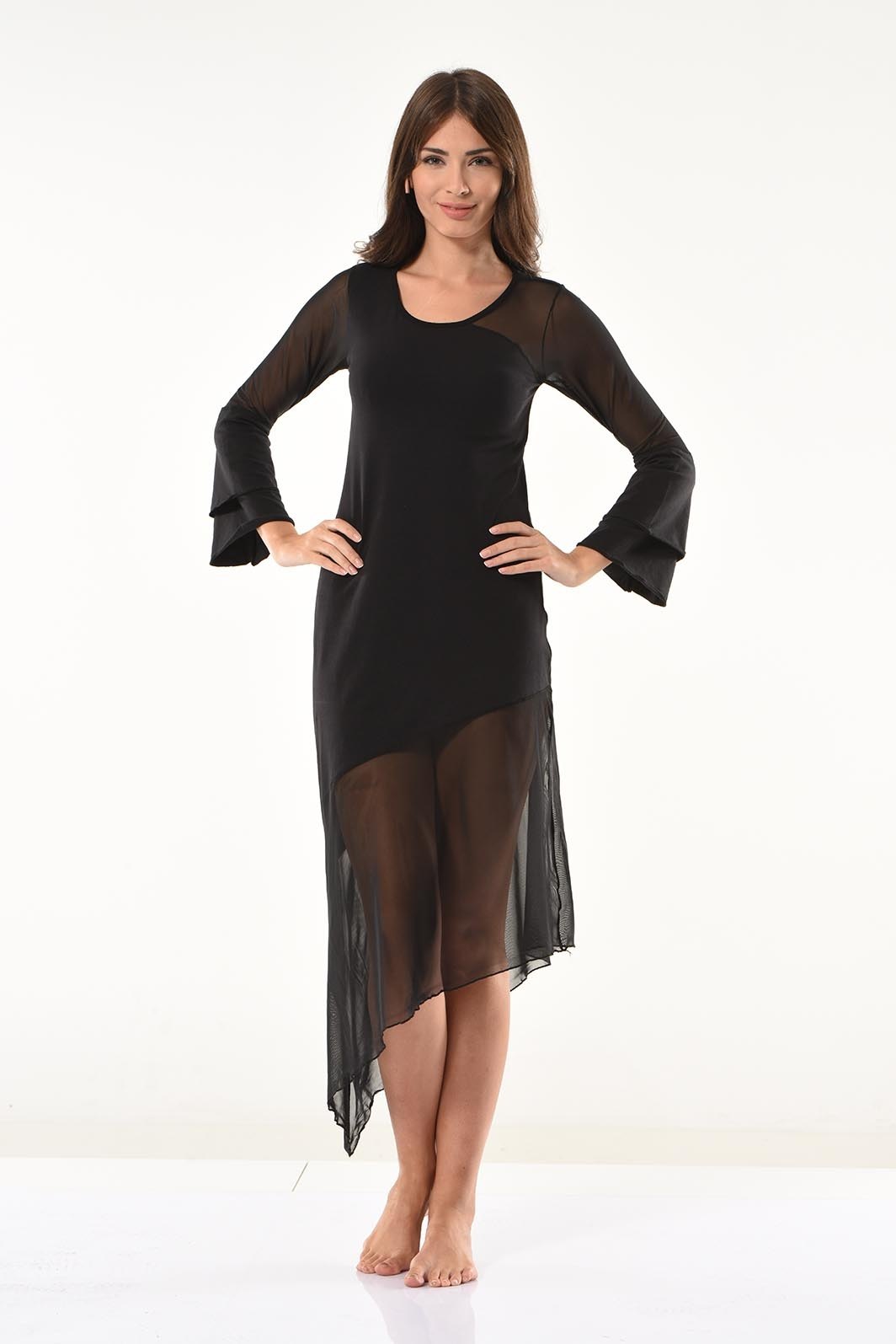 Transparan Detaylı Uzun Elbise Somon Derya 958 - Siyah