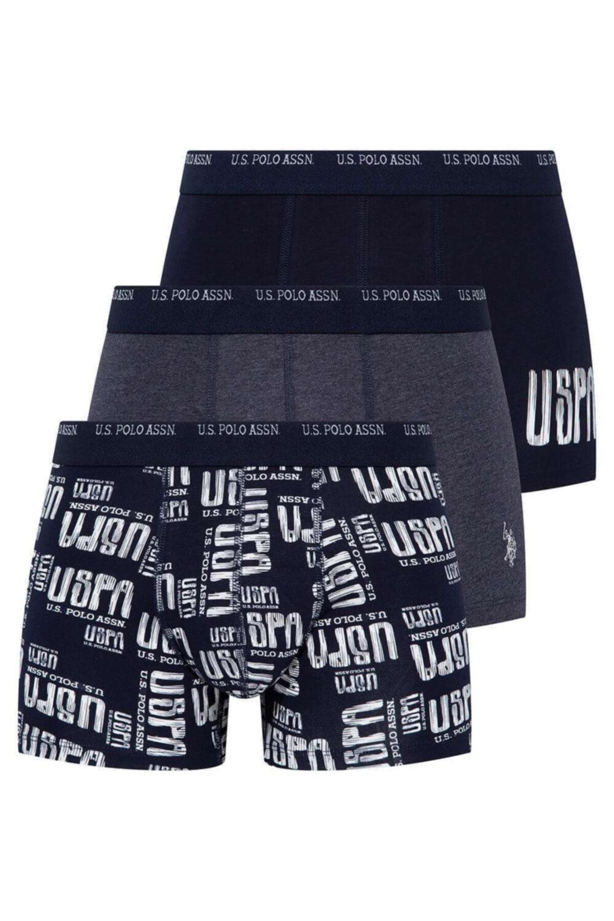 Pamuklu Düz Lastikli Üçlü Boxer U.S. Polo Assn. 80338 - Lacivert