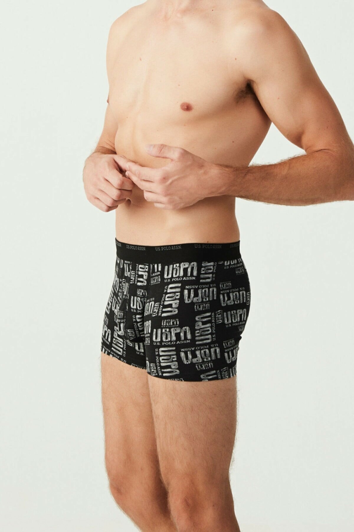 Pamuklu Düz Lastikli Üçlü Boxer U.S. Polo Assn. 80338 - Siyah
