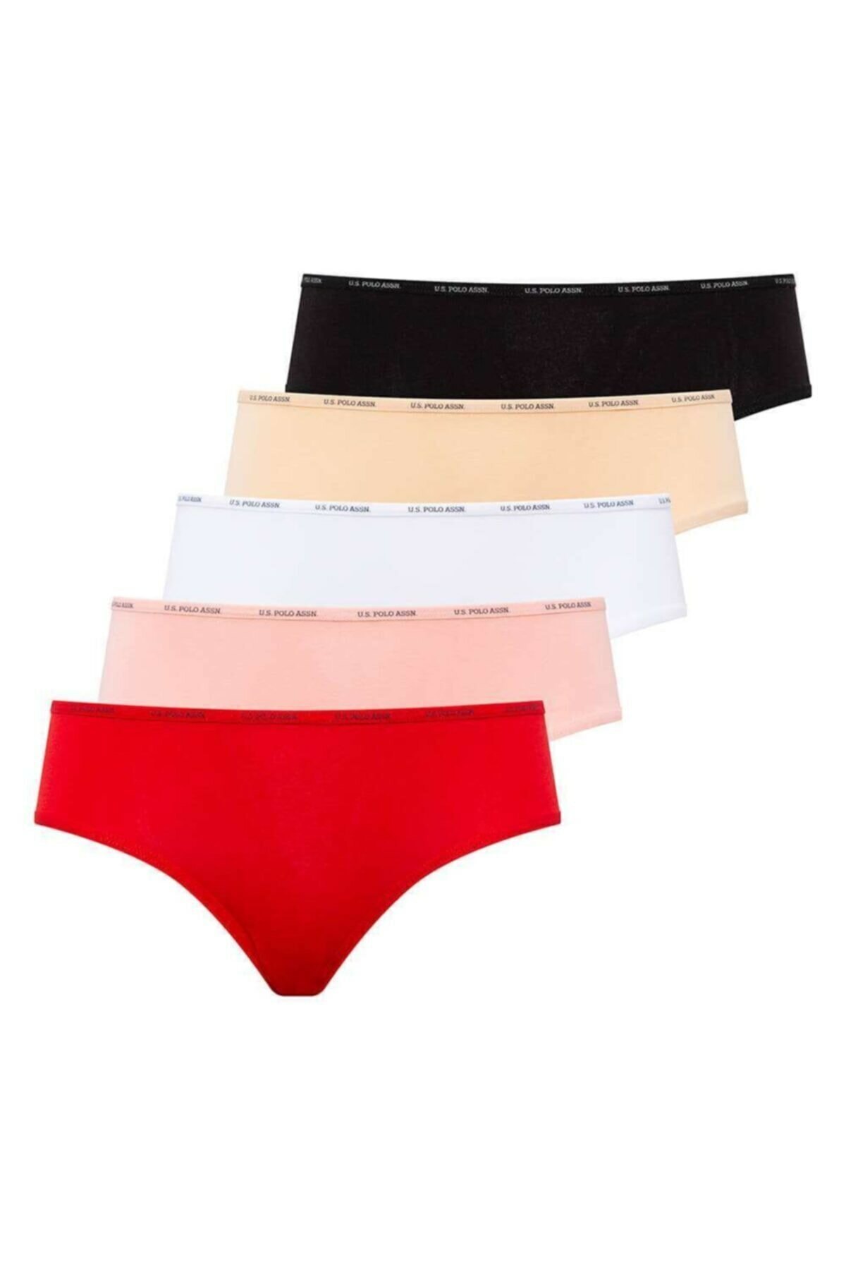 Yüksek Bel Pamuklu Slip Külot 5'li Us. POLO Assn. 67002 - Siyah-Beyaz-Ten-Somon-Kırmızı