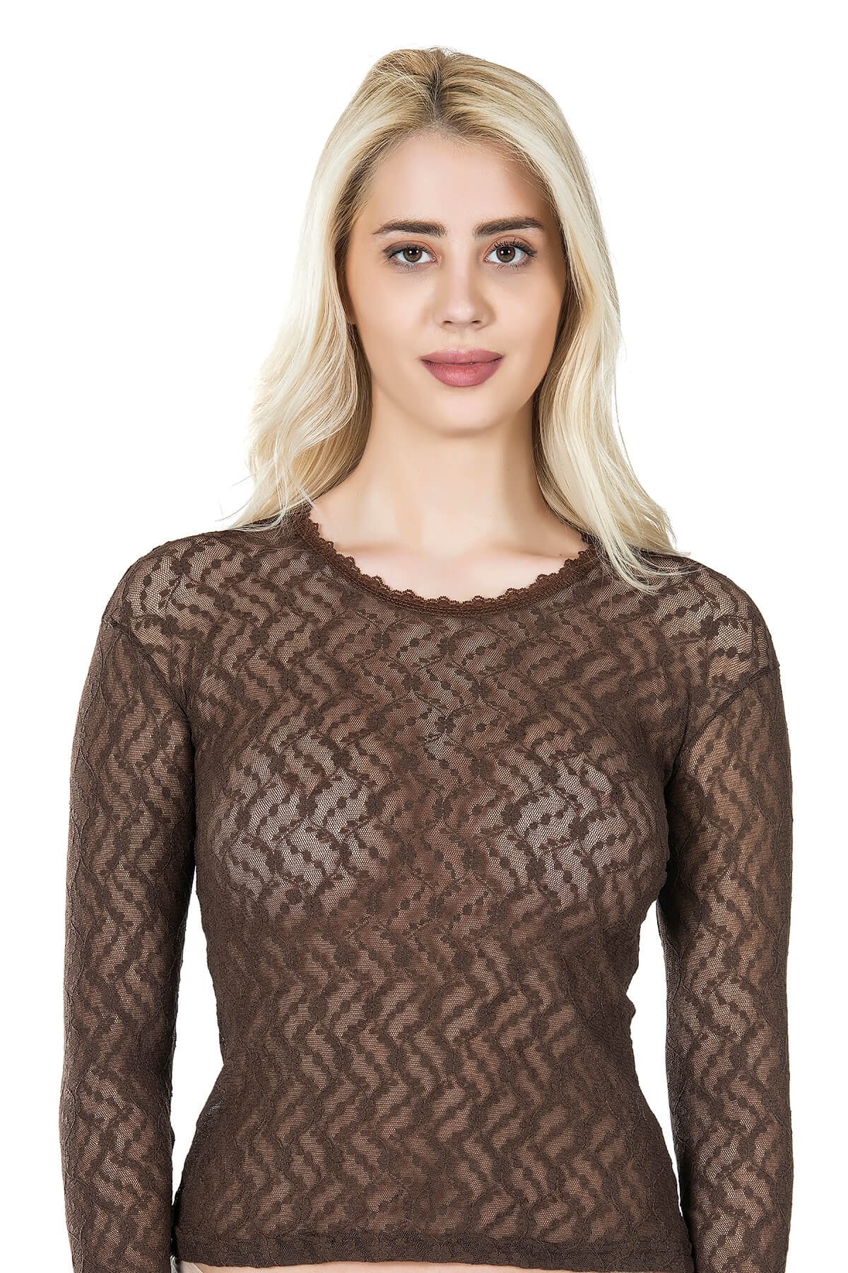 Dantel Detaylı Uzun Kol Body Derya 279 - Kahverengi