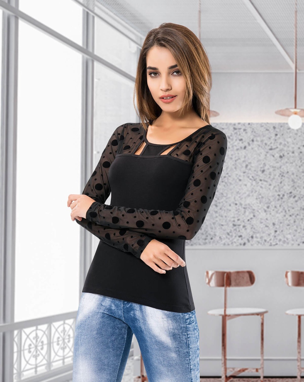 Esnek Tek Parça Uzun Kol Body Derya 120 - Siyah