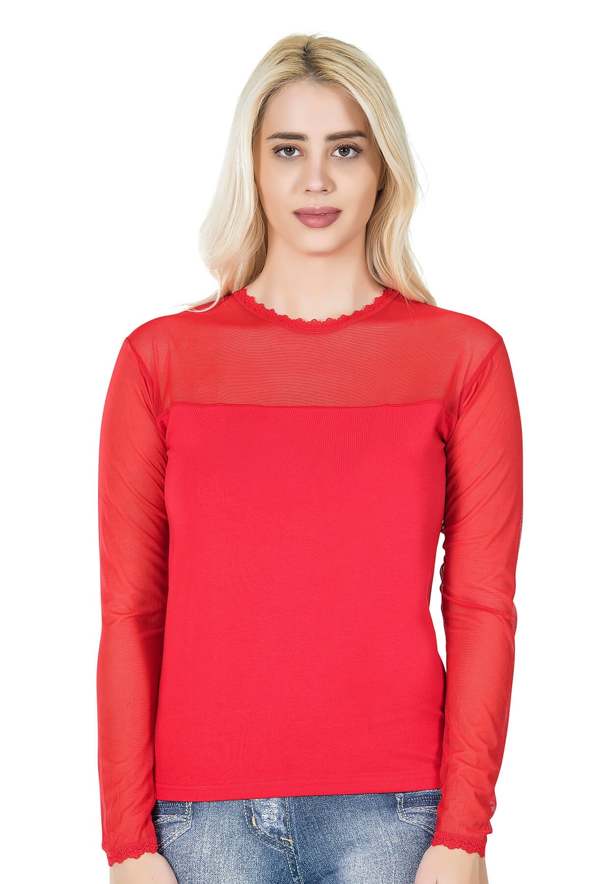 Uzun Kollu Tek Parça Body Çıtçıt Detaylı Derya 293 - Kırmızı