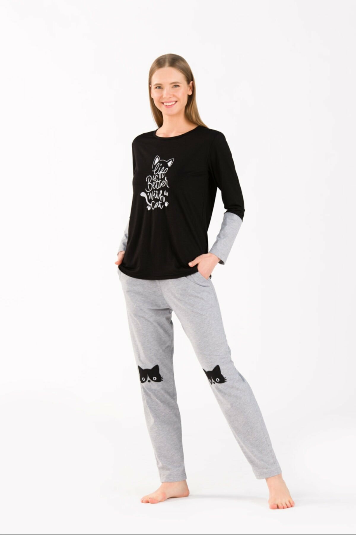 Yeni İnci Uzun Kollu Pamuklu Kadın Pijama Takımı Yeni İnci 1785