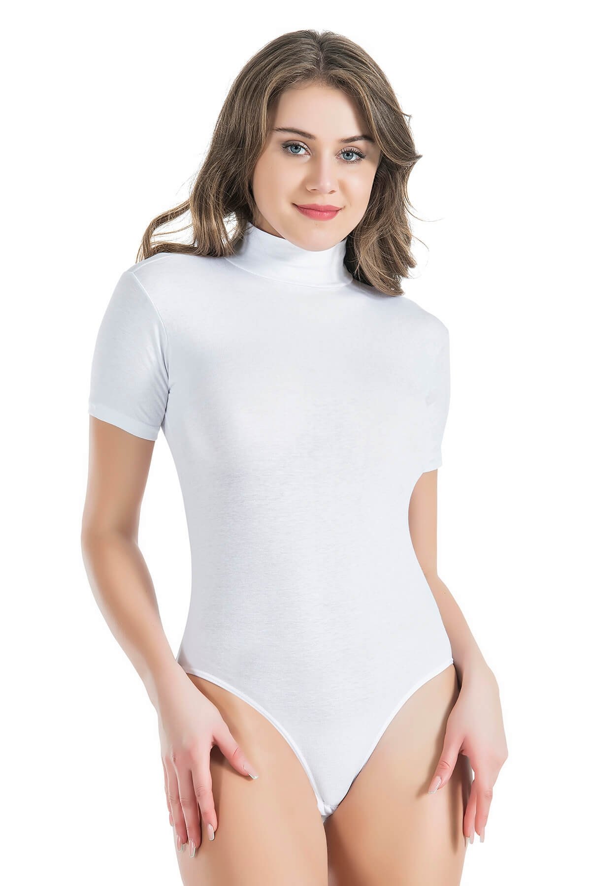 Yarım Kol Boğazlı Çıtçıtlı Kadın Body Derya 325 - Beyaz