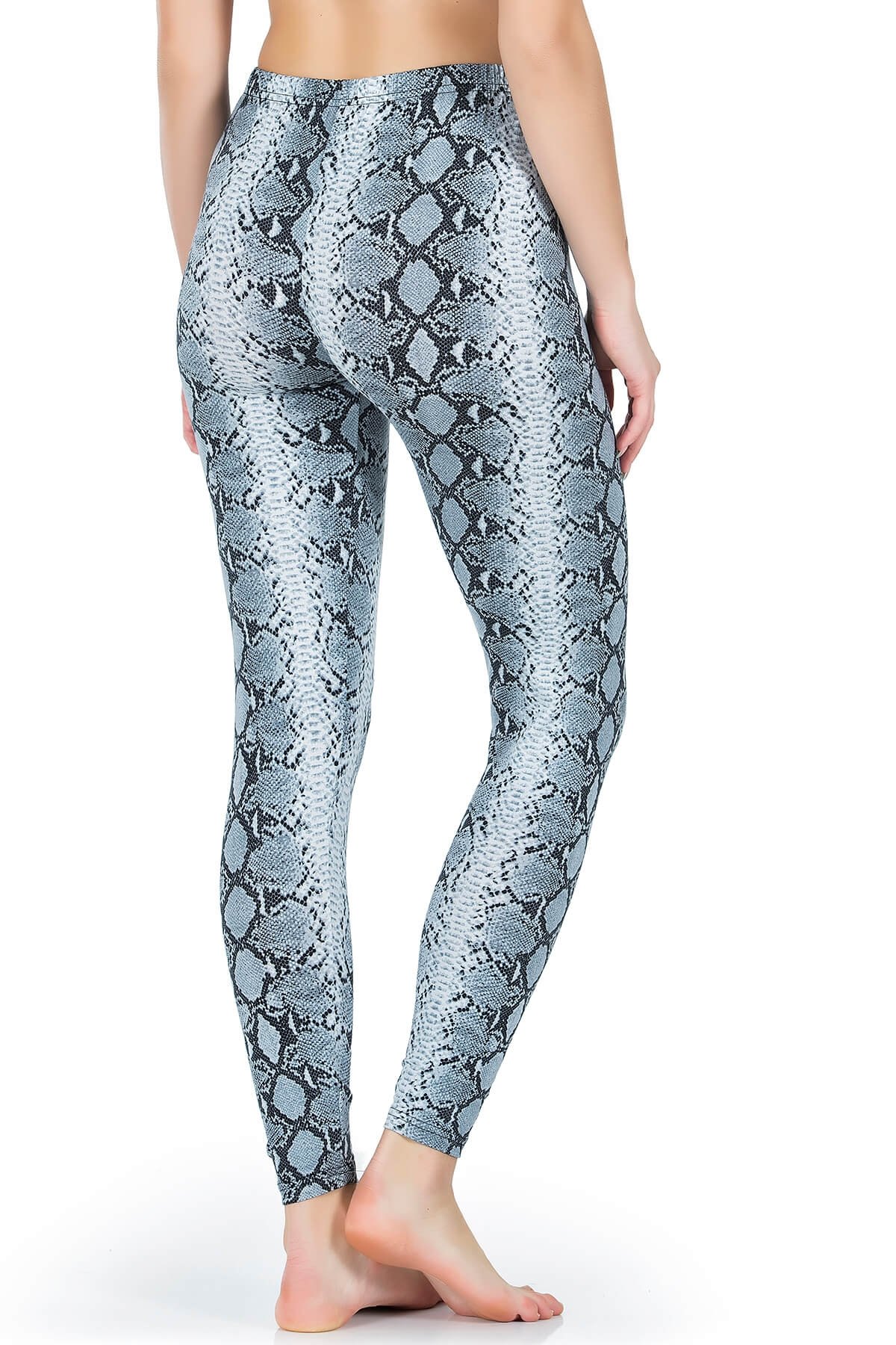 Yüksek Bel Esnek Yılan Derisi Görünümlü Tayt Derya 444 - Mavi