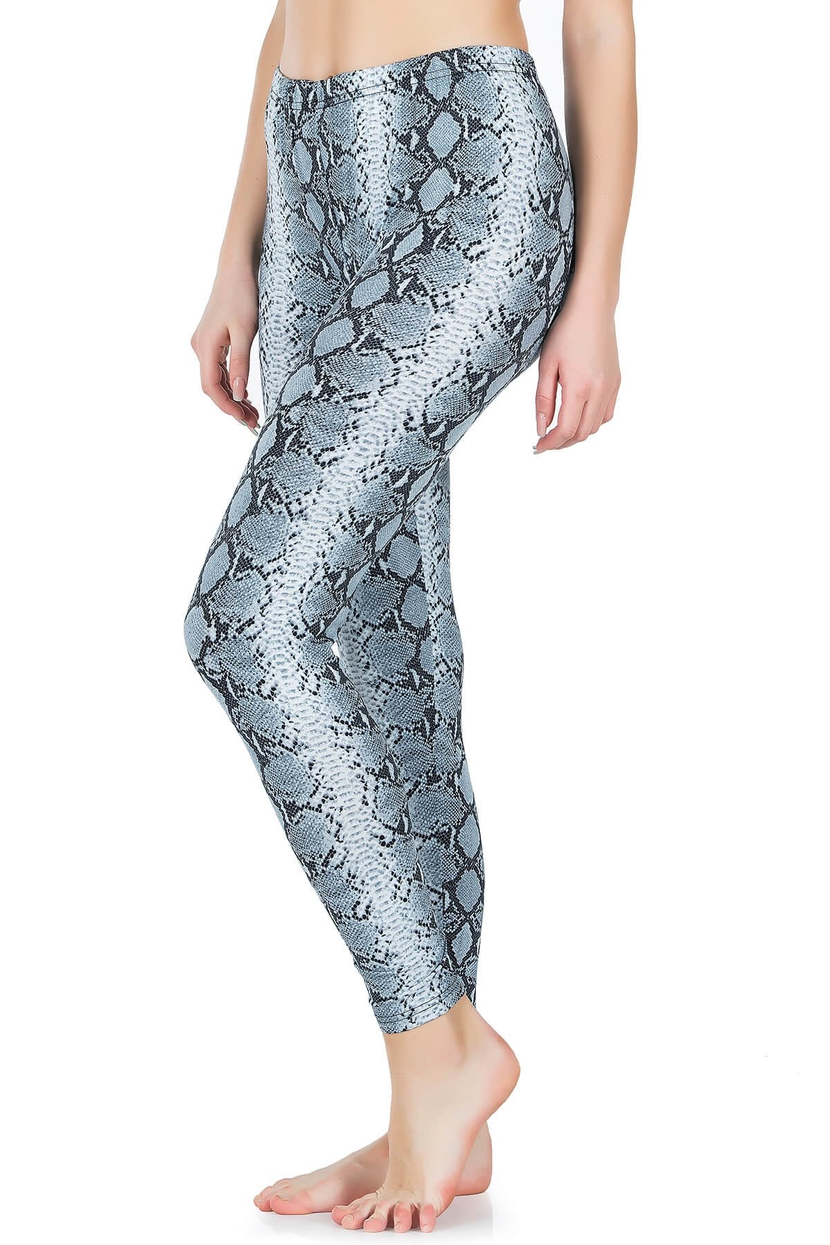 Yüksek Bel Esnek Yılan Derisi Görünümlü Tayt Derya 444 - Mavi