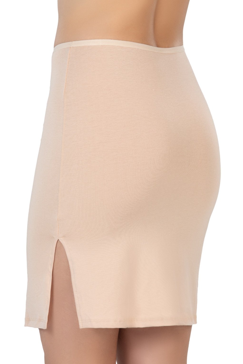 Yırtmaçlı Midi Jupon Viskon Kaygan Emay 1438 - Ten