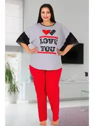 Büyük Beden Dantelli Pijama Takımı Kadın Lady 10818
