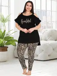 Büyük Beden Omuz Dekolte Tayt ve Tunik Takım Lady 10758