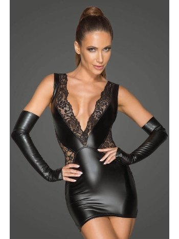 Dantel Detaylı Deri Elbise For Dreams 8285