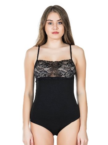 Dantel Yaka Askılı Çıtçıtlı Body Derya Kurşun 312